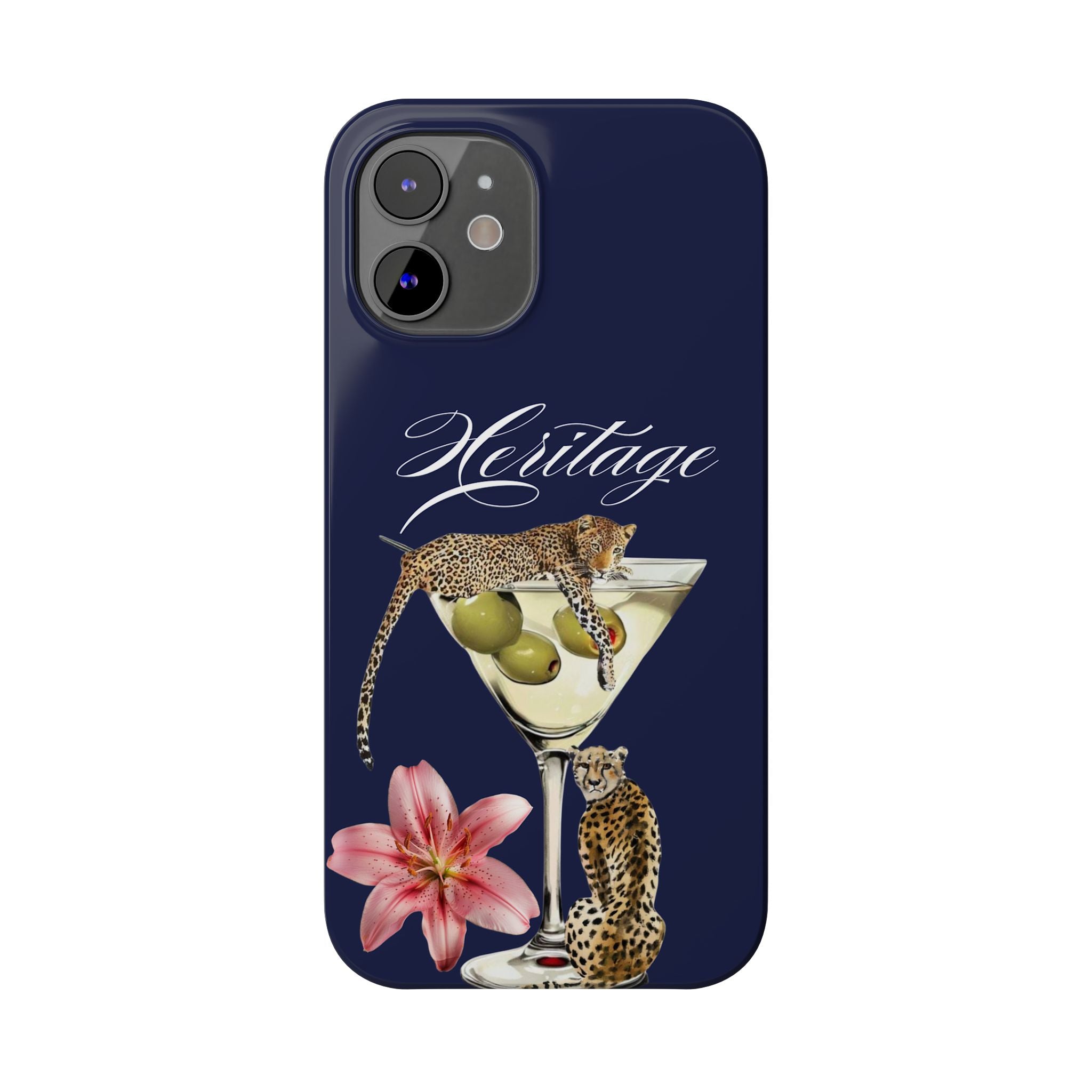 Heritage Cheetah Martini Slim Phone Case — Floral Cocktail Design
