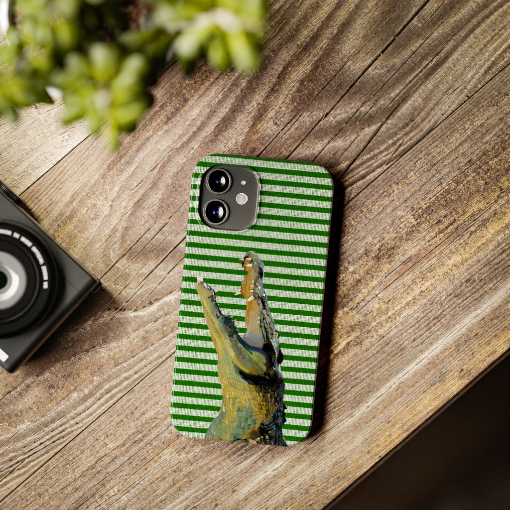 Alligator Stripes Slim Phone Case — Green Striped Gator Design