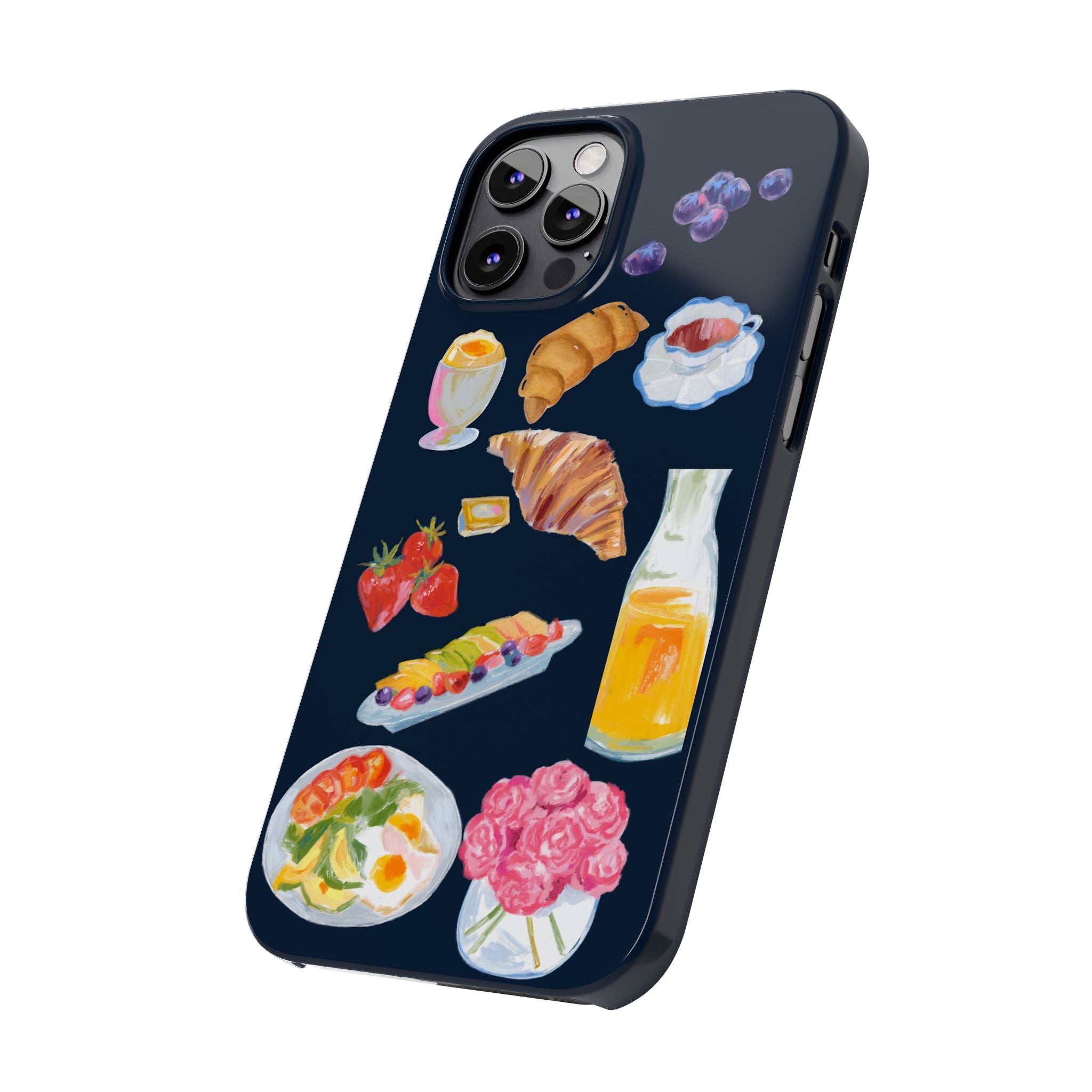 Brunch Icons Slim Phone Case — Croissant, Eggs & Juice Breakfast Design