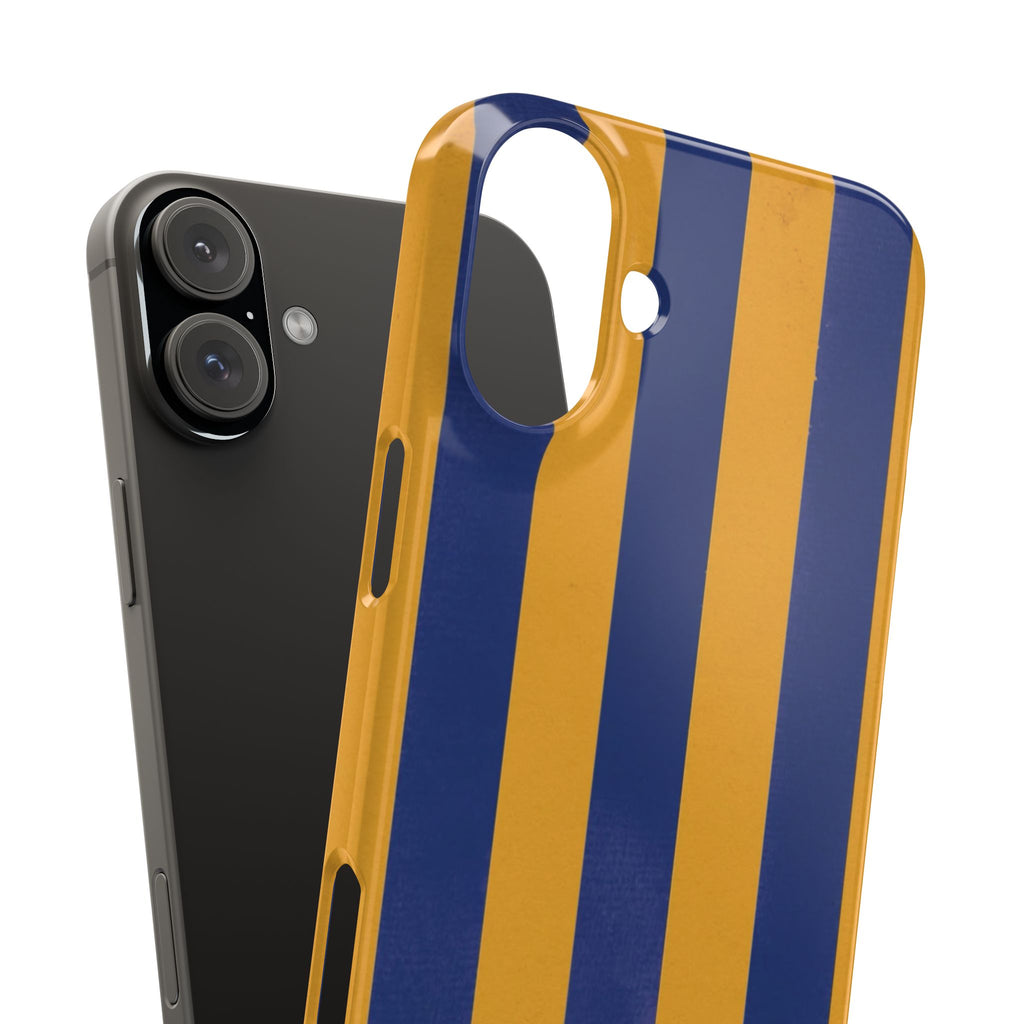 Striped Navy & Gold Slim Phone Case — "Chicc" Script Accent