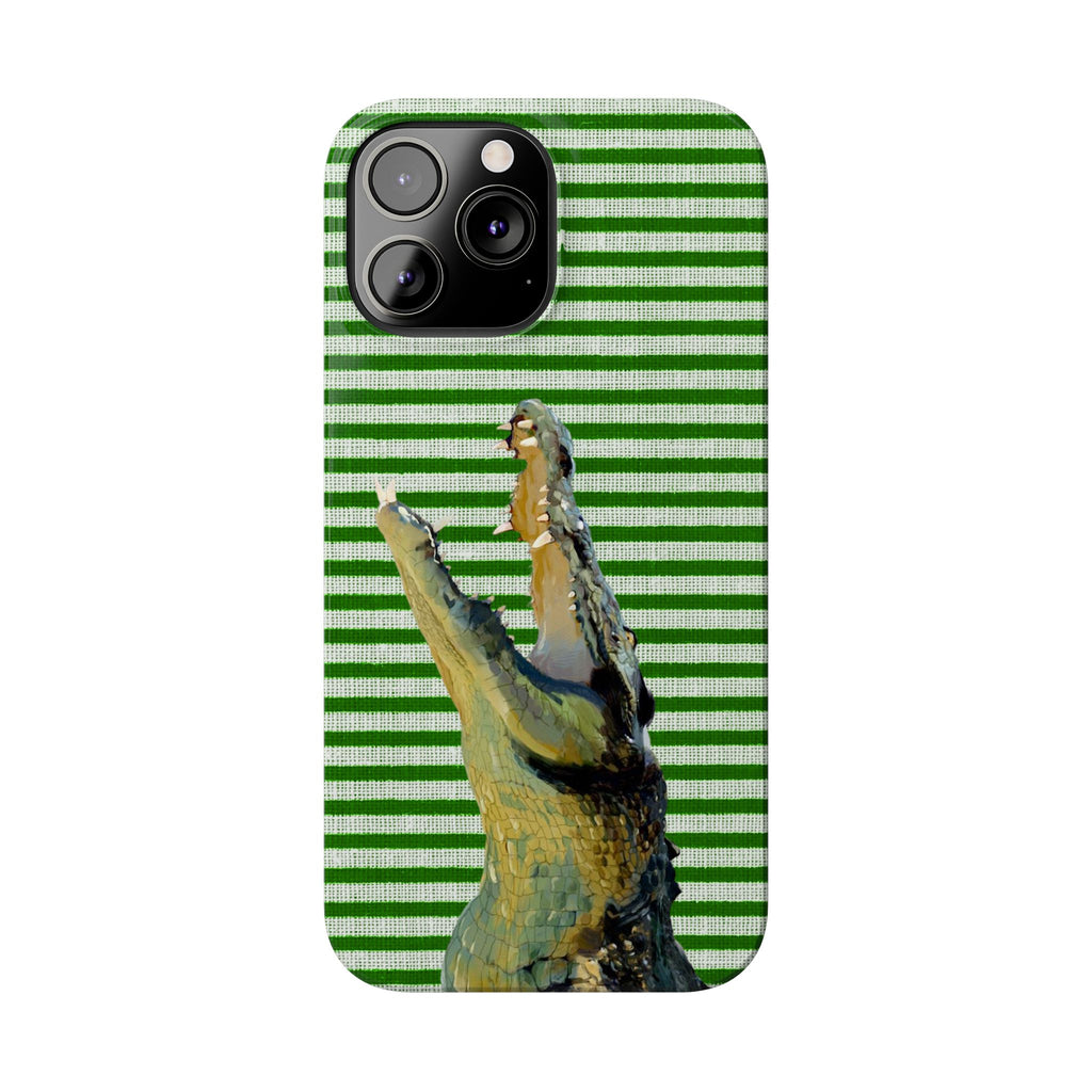 Alligator Stripes Slim Phone Case — Green Striped Gator Design