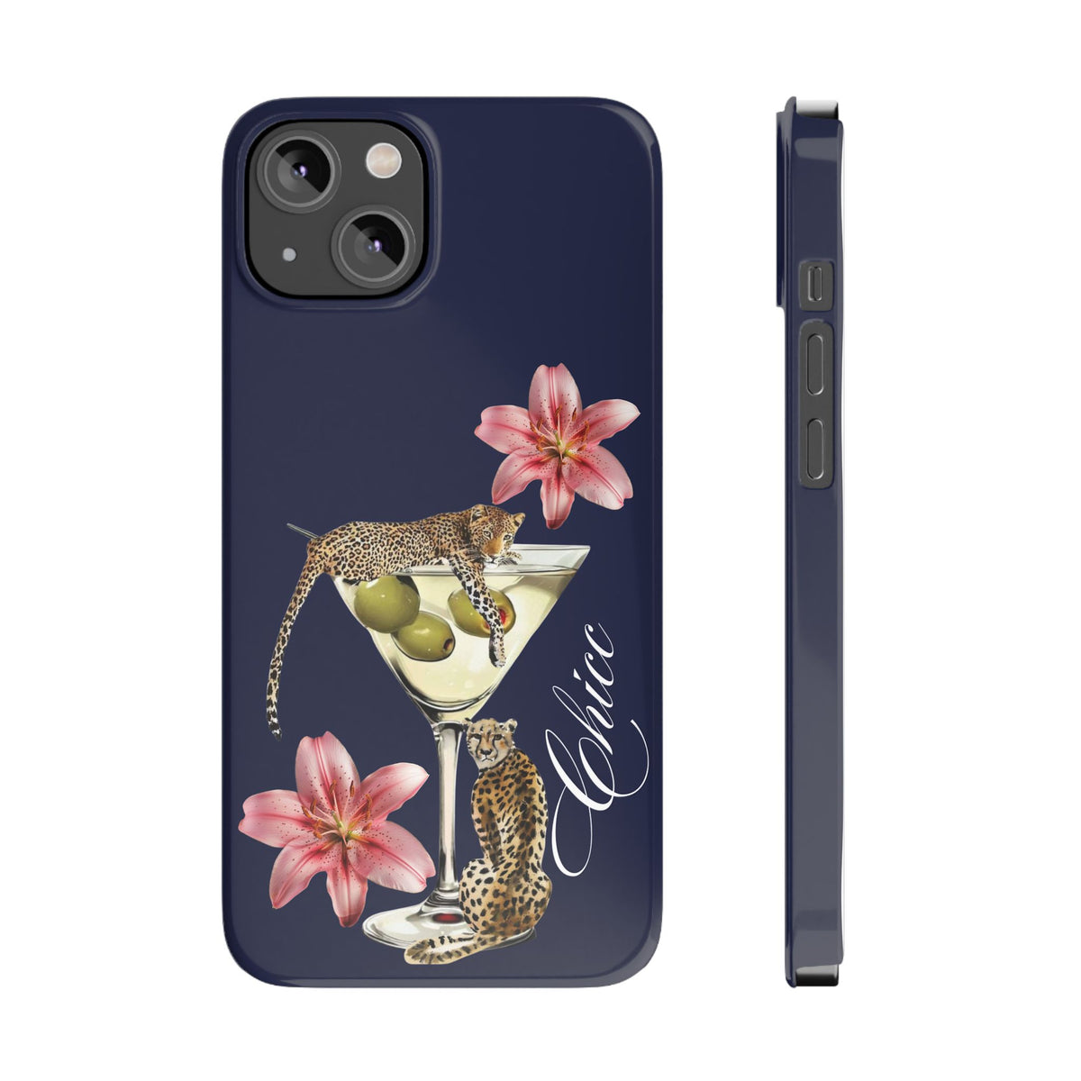 Heritage Cheetah Martini Slim Phone Case — Floral Cocktail Design