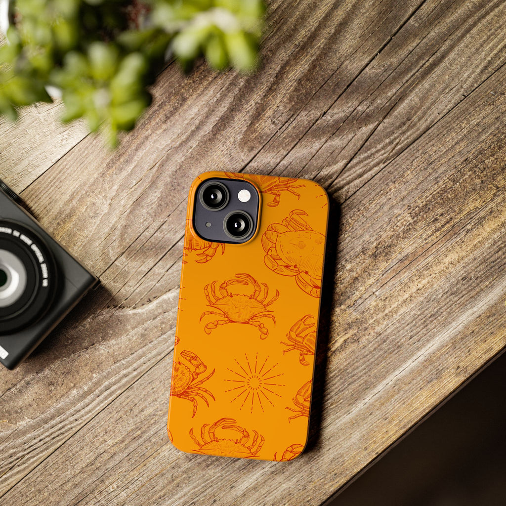 Crab Pattern Slim Phone Case — Orange Nautical Beach Vibe