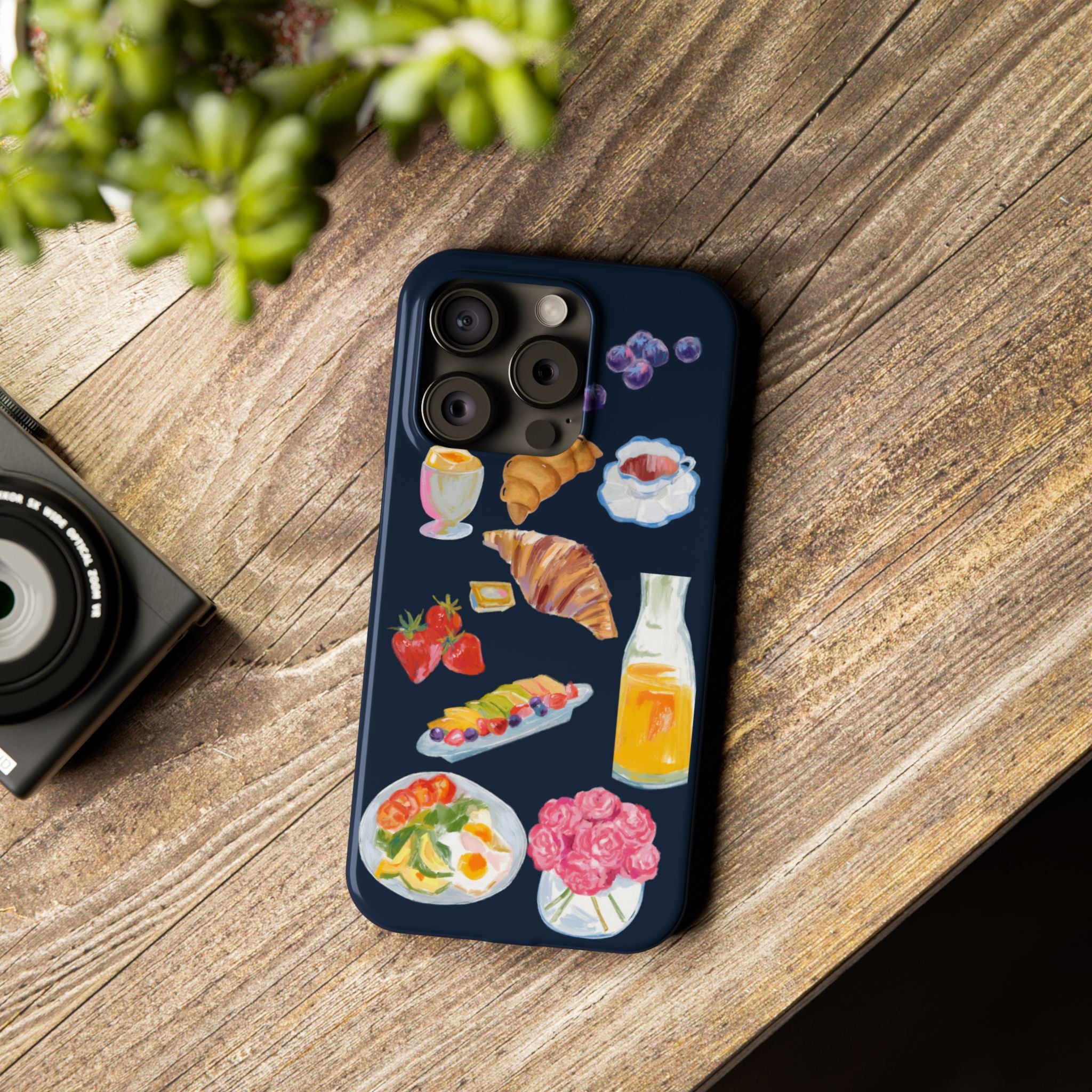 Brunch Icons Slim Phone Case — Croissant, Eggs & Juice Breakfast Design