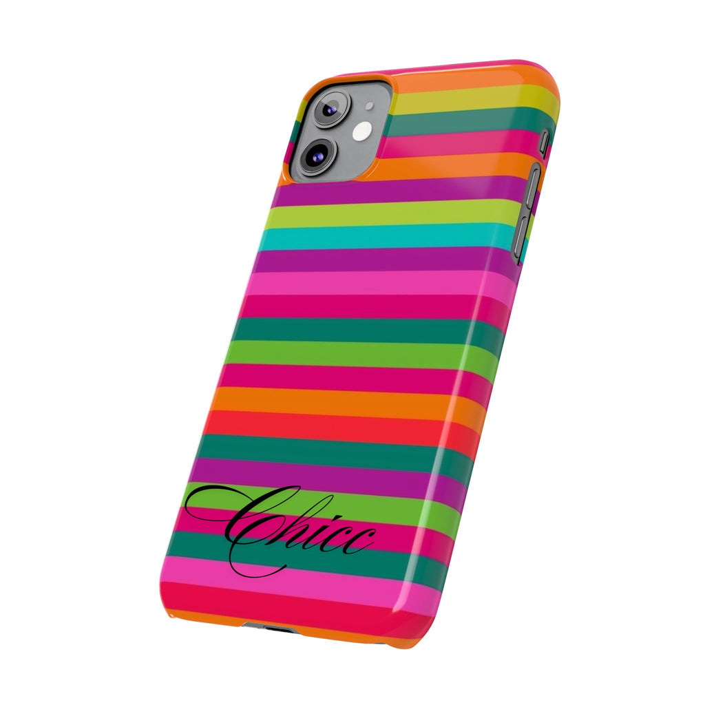 Chic Stripes Slim Phone Case — Colorful Rainbow Stripe Monogram Phone Cover