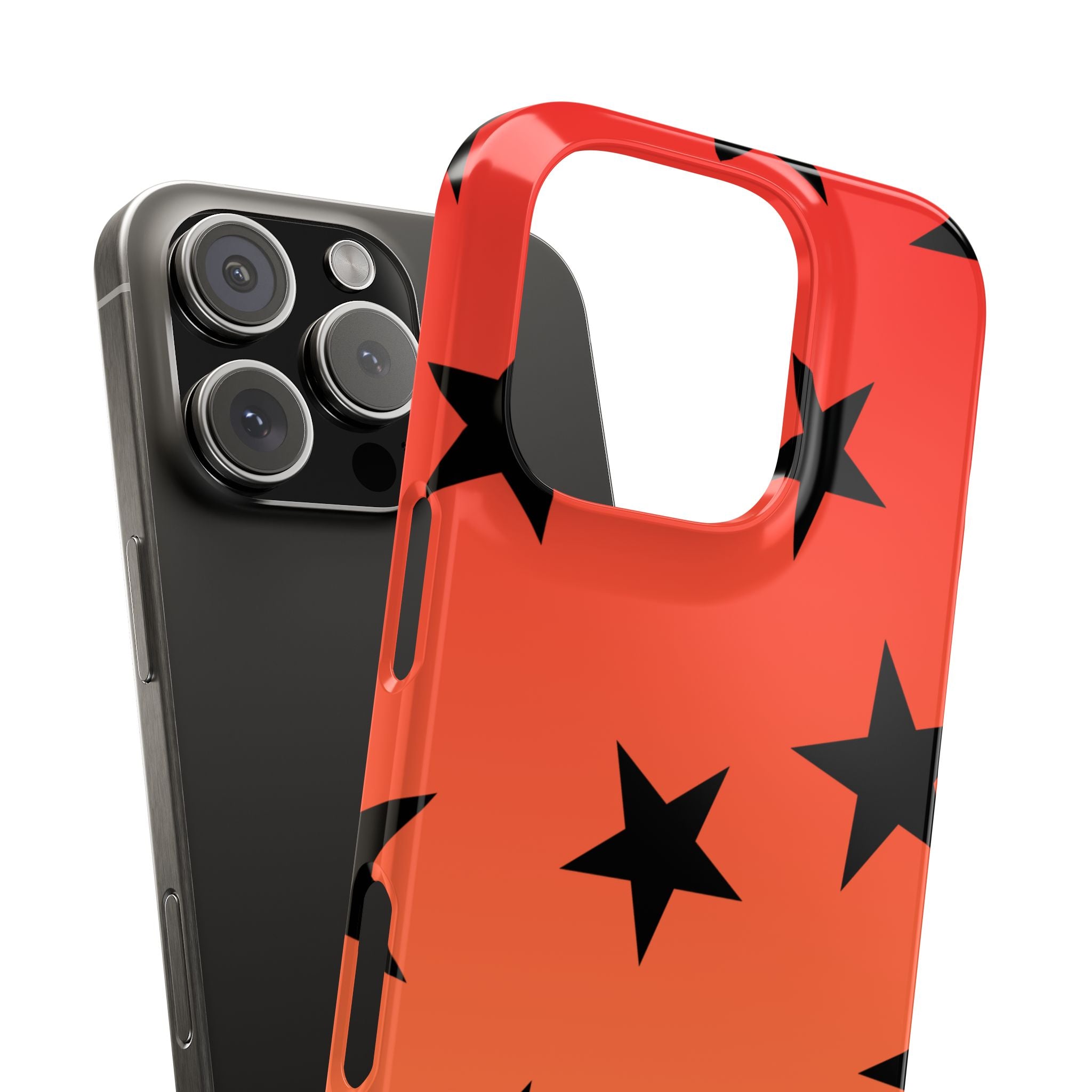 Star Pattern Slim Phone Case — Gradient Orange Red with Black Stars