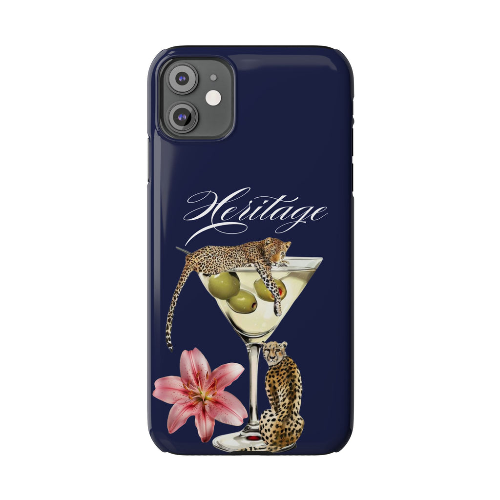 Heritage Cheetah Martini Slim Phone Case — Floral Cocktail Design