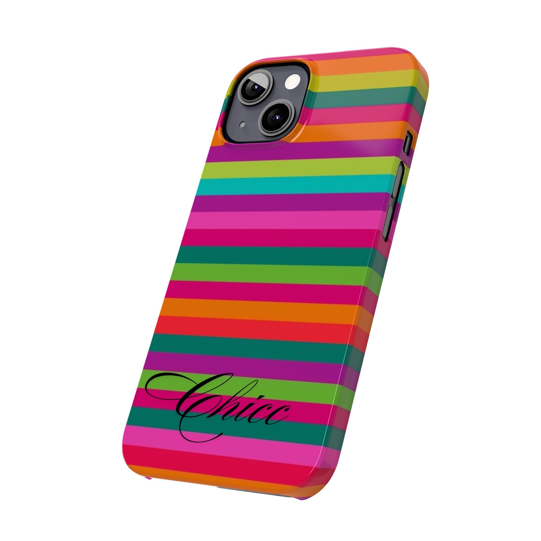 Chic Stripes Slim Phone Case — Colorful Rainbow Stripe Monogram Phone Cover