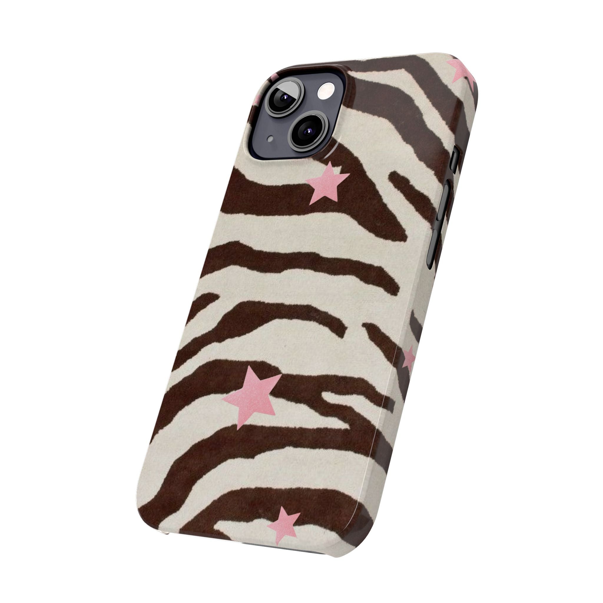 Zebra Stripe Slim Phone Case with Pink Stars – Trendy Animal Print Protector