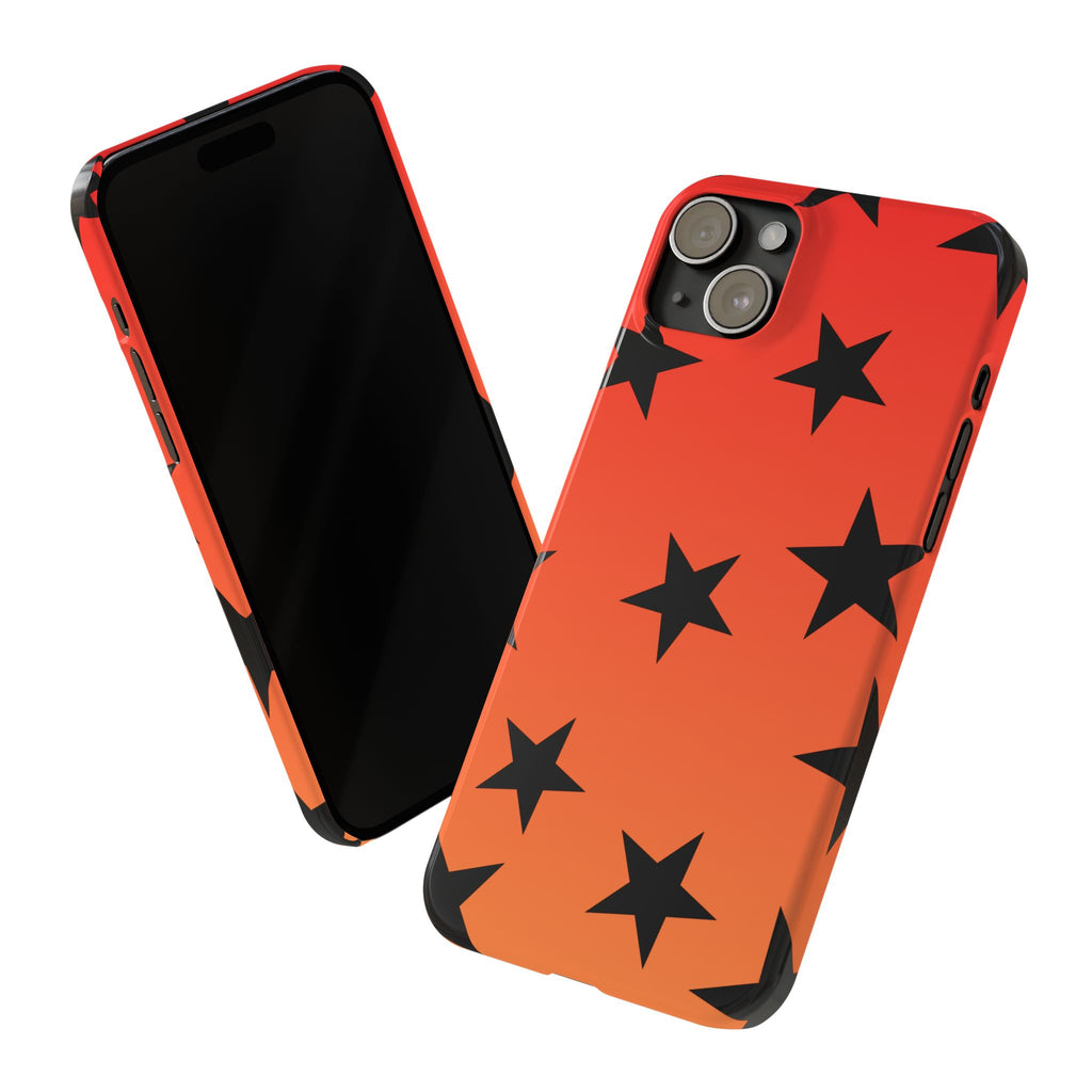 Star Pattern Slim Phone Case — Gradient Orange Red with Black Stars