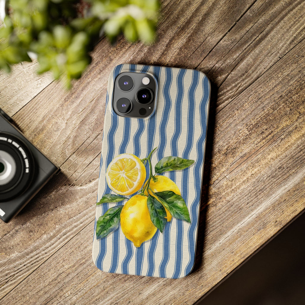 Lemon Stripe Slim Phone Case – Hand-Painted Citrus Design