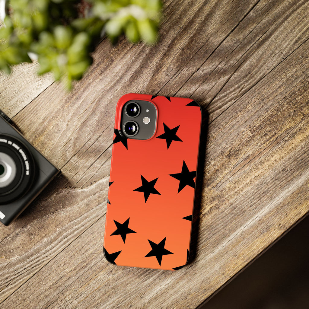 Star Pattern Slim Phone Case — Gradient Orange Red with Black Stars
