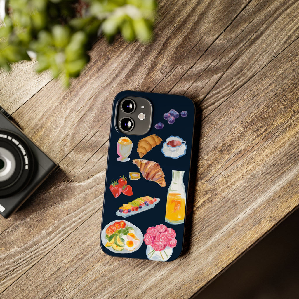 Brunch Icons Slim Phone Case — Croissant, Eggs & Juice Breakfast Design