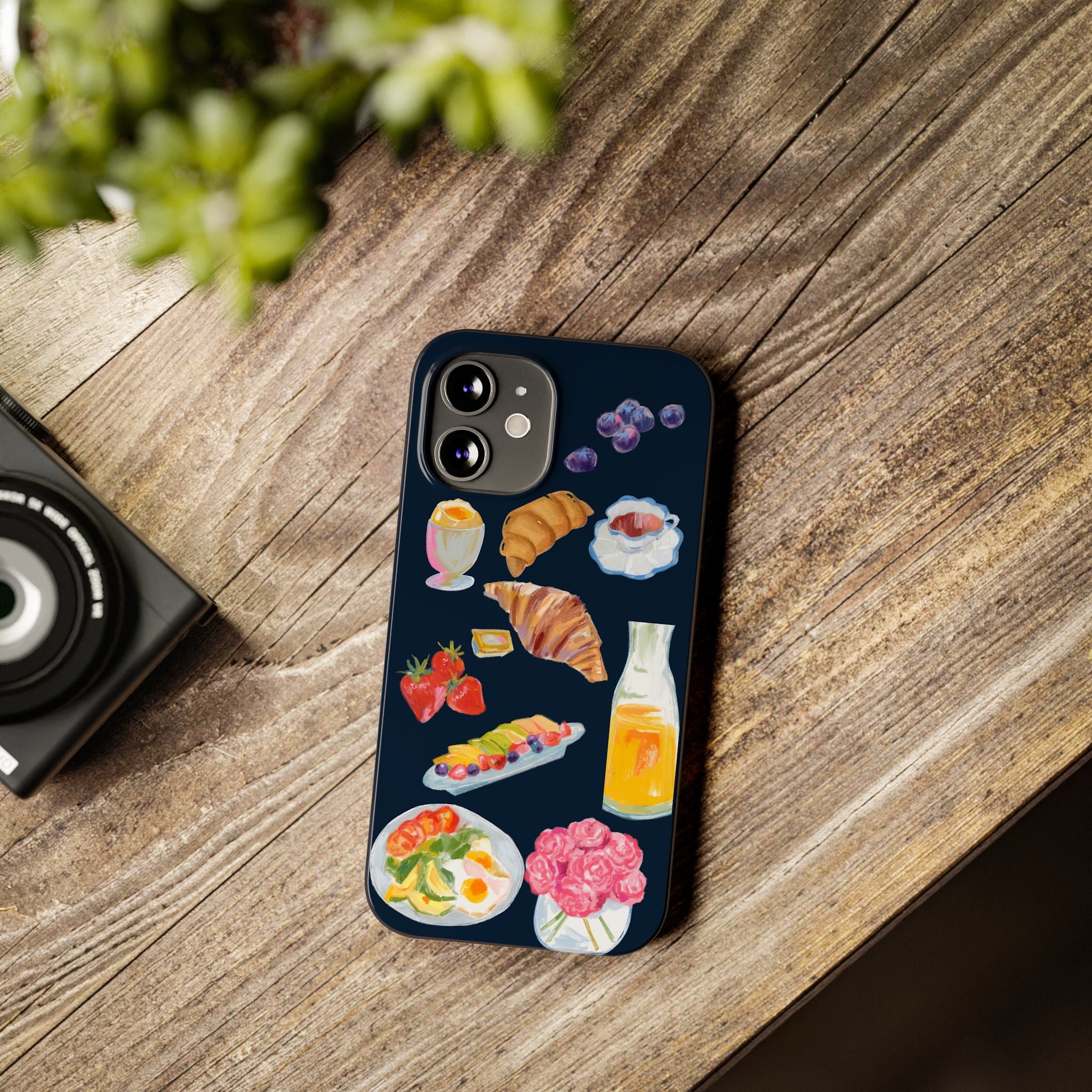 Brunch Icons Slim Phone Case — Croissant, Eggs & Juice Breakfast Design