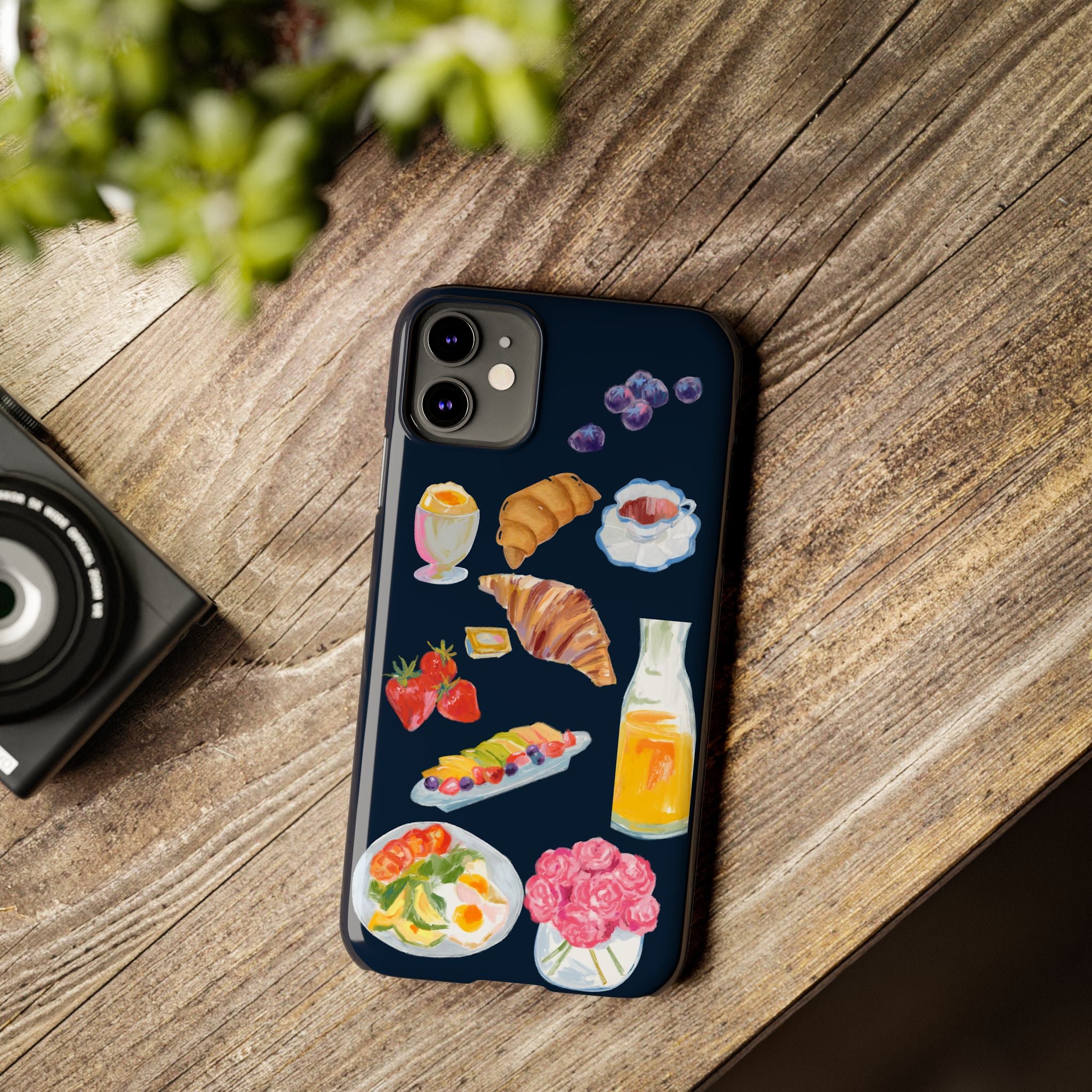 Brunch Icons Slim Phone Case — Croissant, Eggs & Juice Breakfast Design