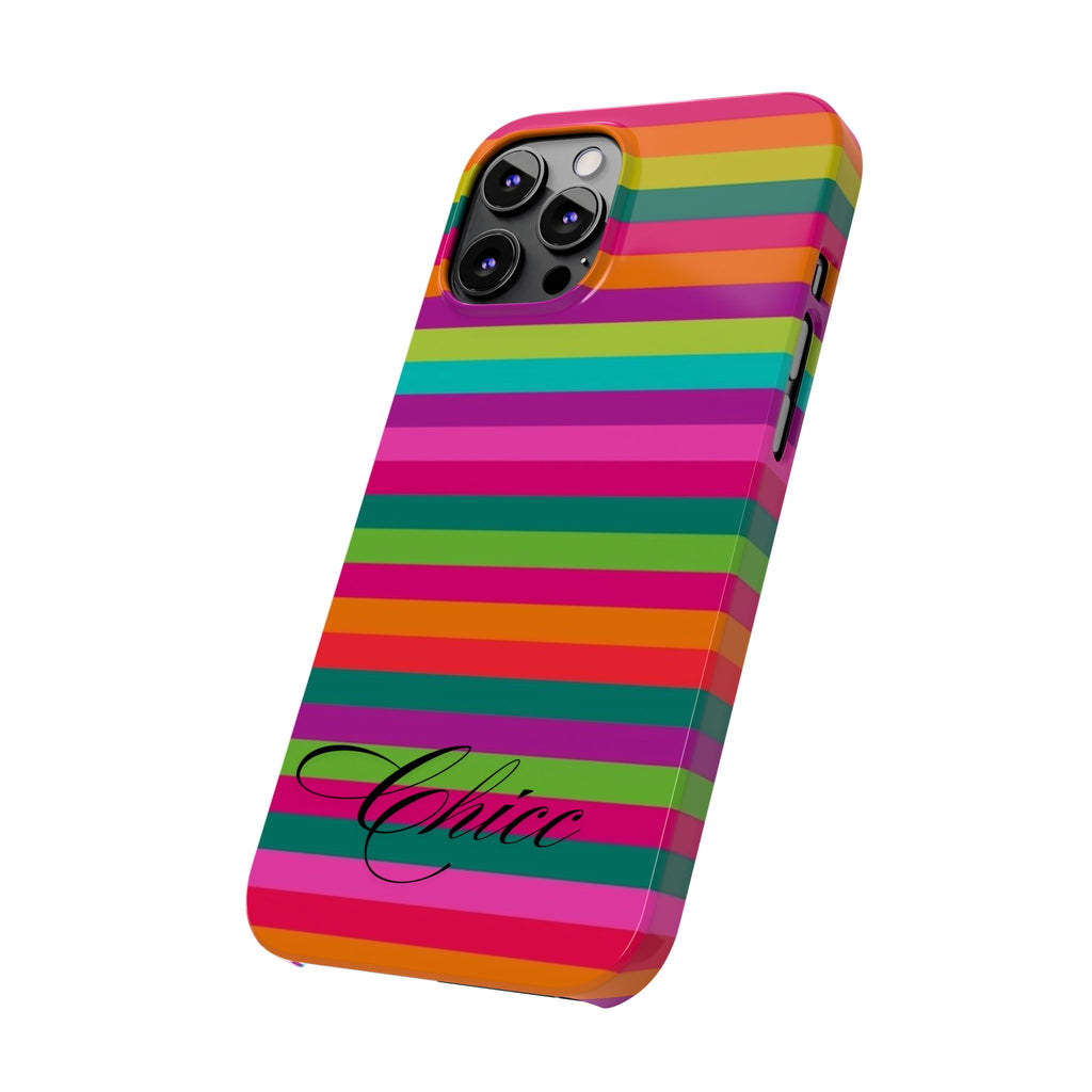 Chic Stripes Slim Phone Case — Colorful Rainbow Stripe Monogram Phone Cover