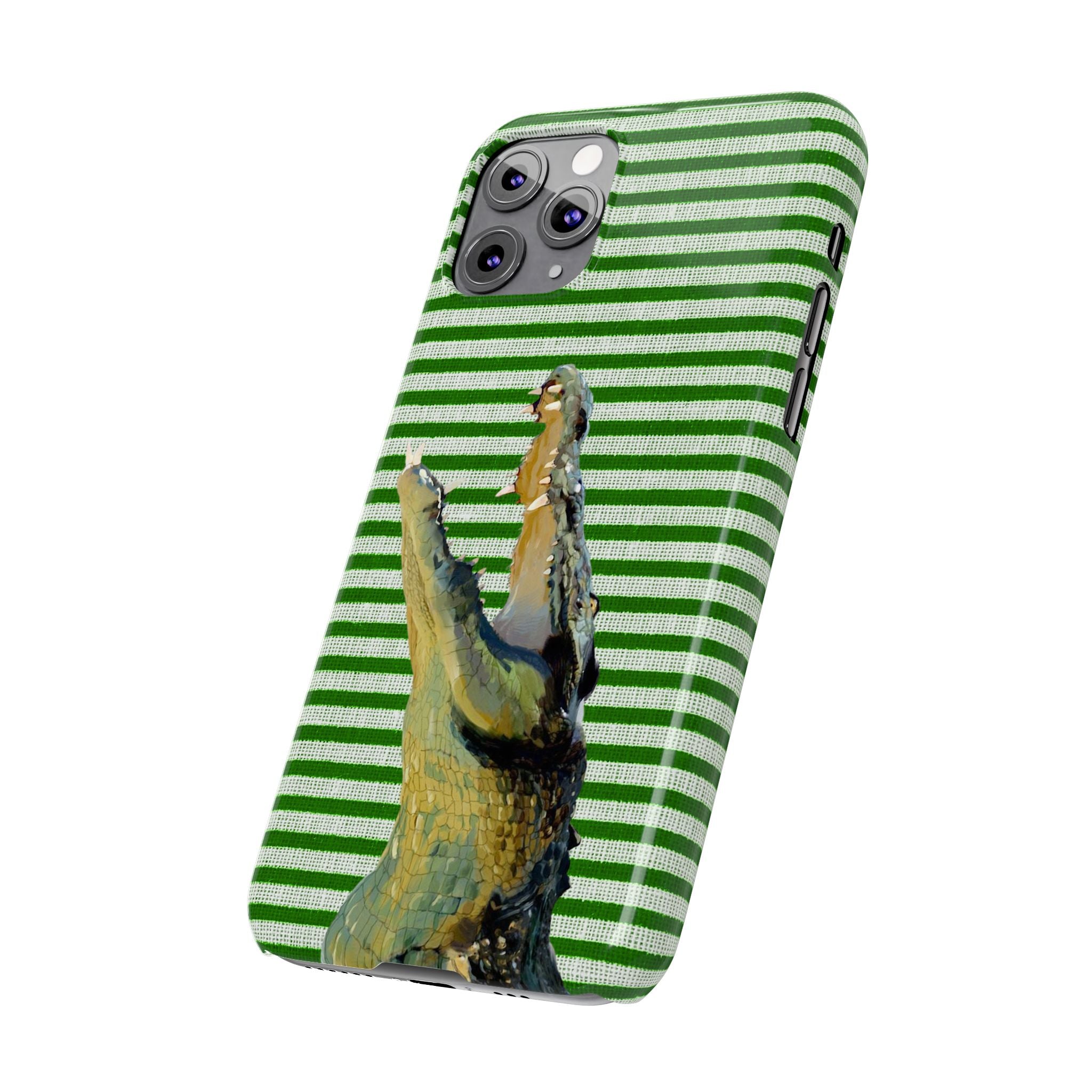 Alligator Stripes Slim Phone Case — Green Striped Gator Design