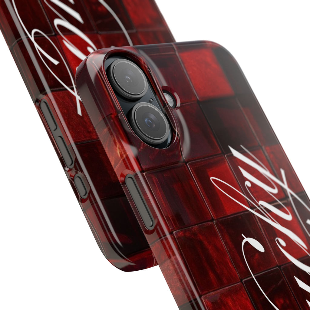 Red Mosaic 'Lucky' Slim Phone Case — Stylish Script Protective Cover