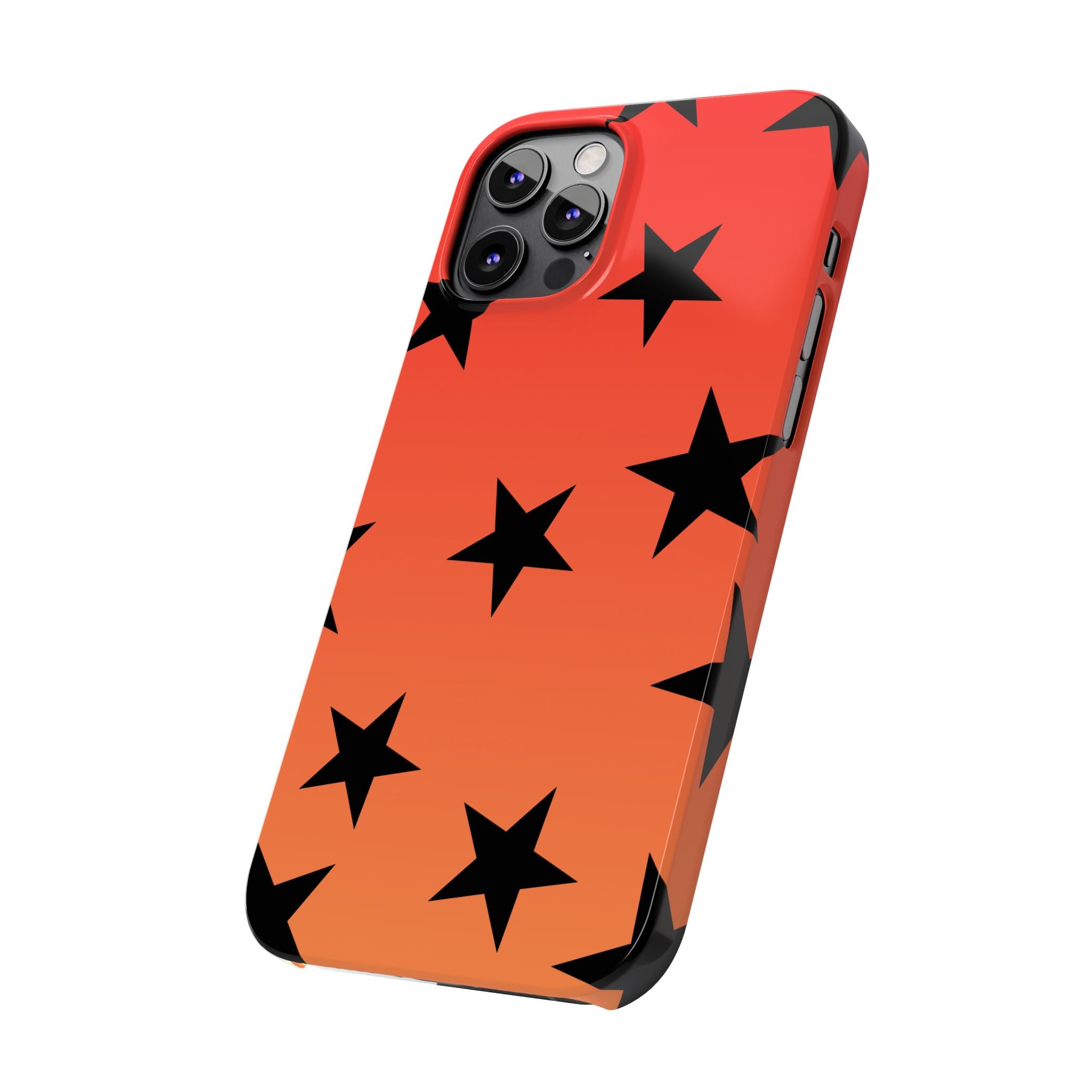 Star Pattern Slim Phone Case — Gradient Orange Red with Black Stars