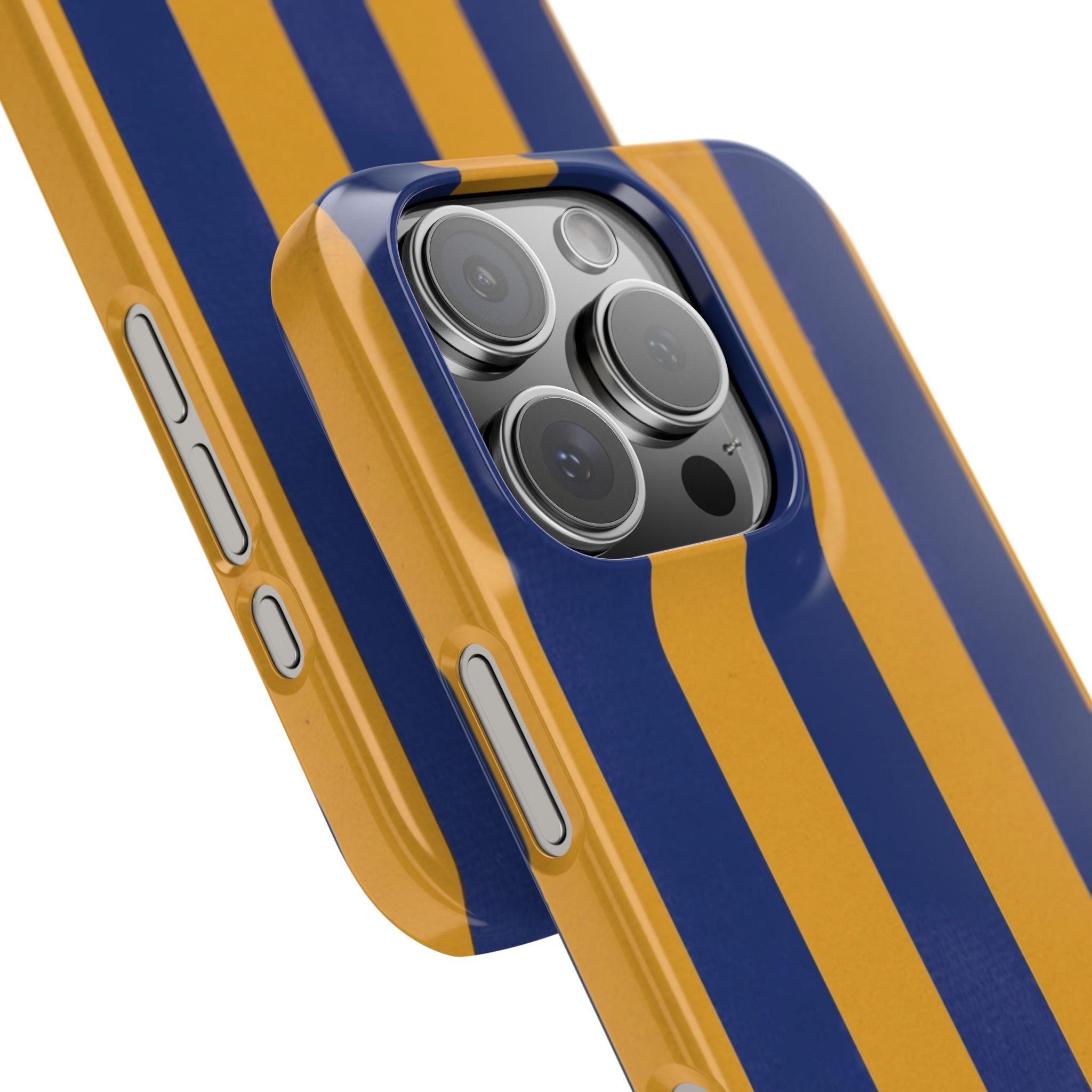 Striped Navy & Gold Slim Phone Case — "Chicc" Script Accent