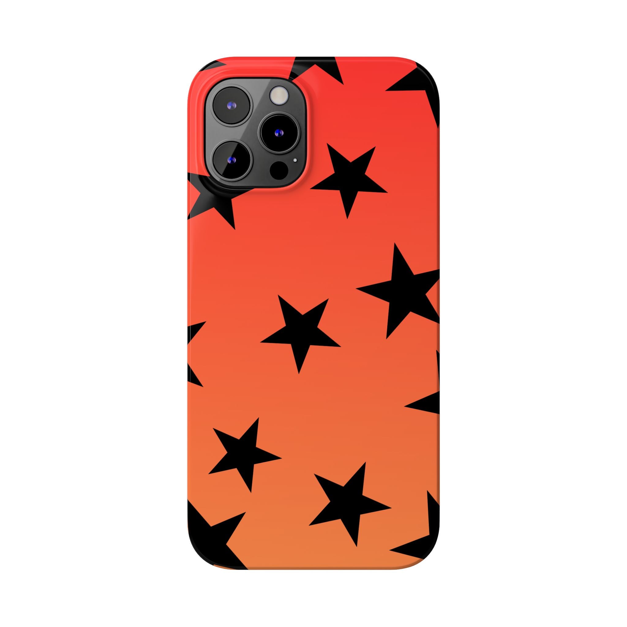 Star Pattern Slim Phone Case — Gradient Orange Red with Black Stars