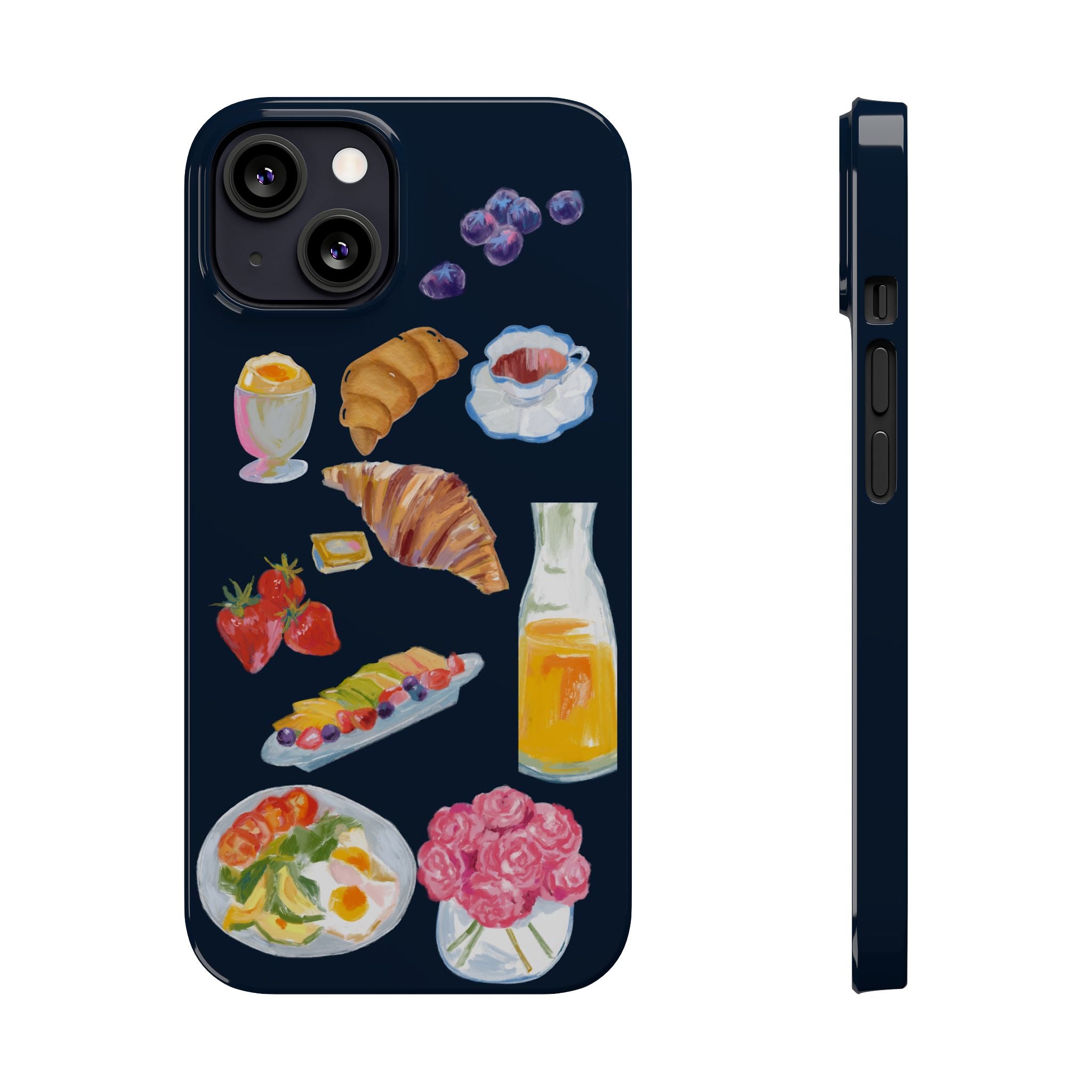 Brunch Icons Slim Phone Case — Croissant, Eggs & Juice Breakfast Design