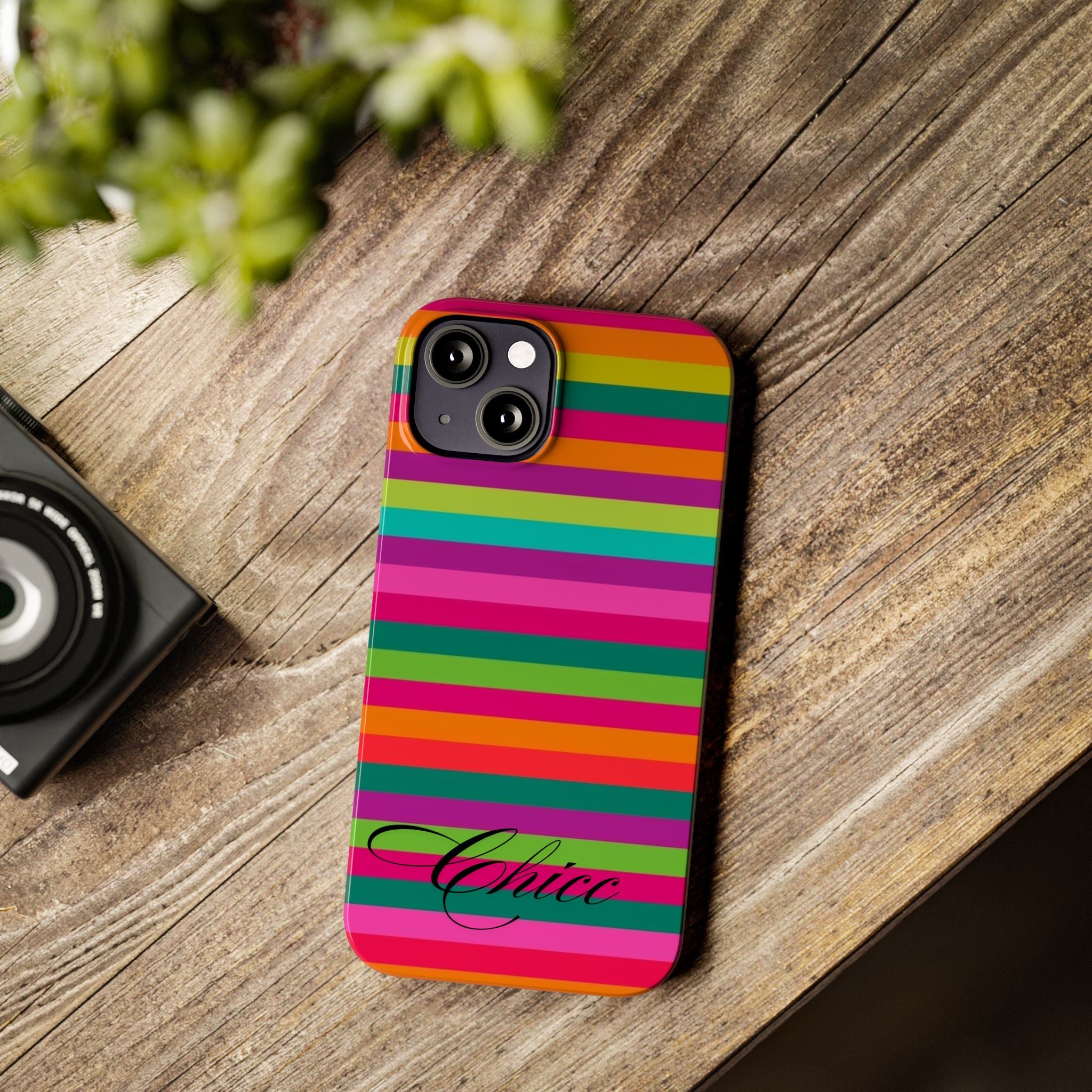 Chic Stripes Slim Phone Case — Colorful Rainbow Stripe Monogram Phone Cover