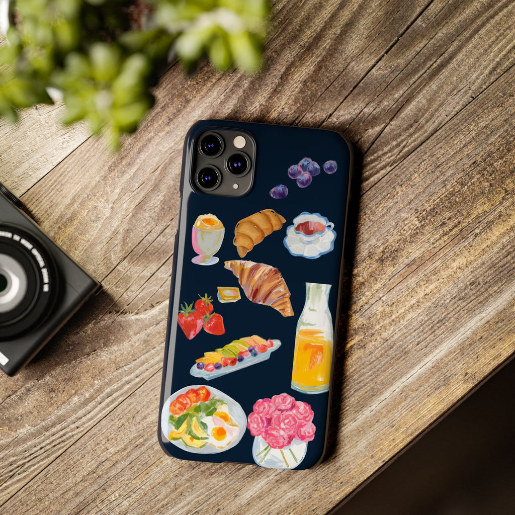 Brunch Icons Slim Phone Case — Croissant, Eggs & Juice Breakfast Design