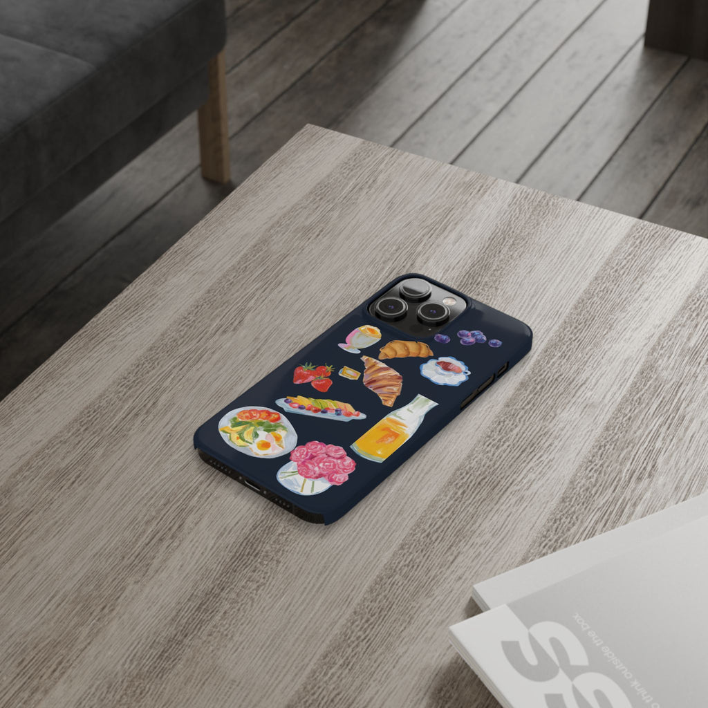 Brunch Icons Slim Phone Case — Croissant, Eggs & Juice Breakfast Design