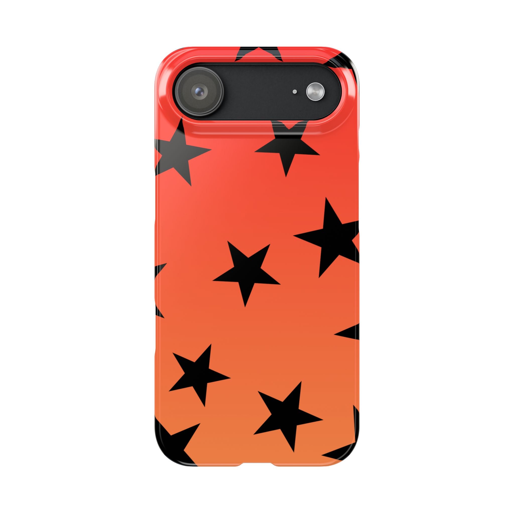Star Pattern Slim Phone Case — Gradient Orange Red with Black Stars