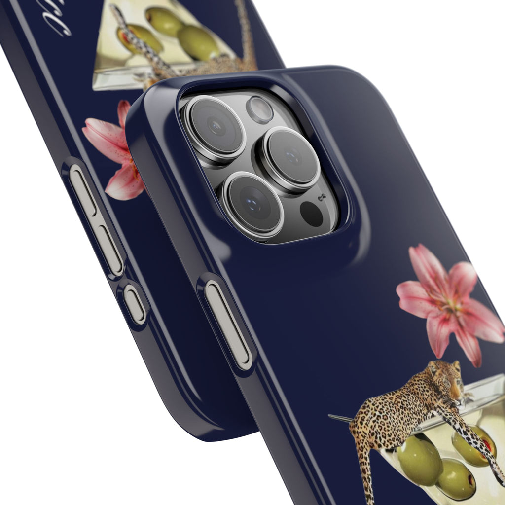 Heritage Cheetah Martini Slim Phone Case — Floral Cocktail Design