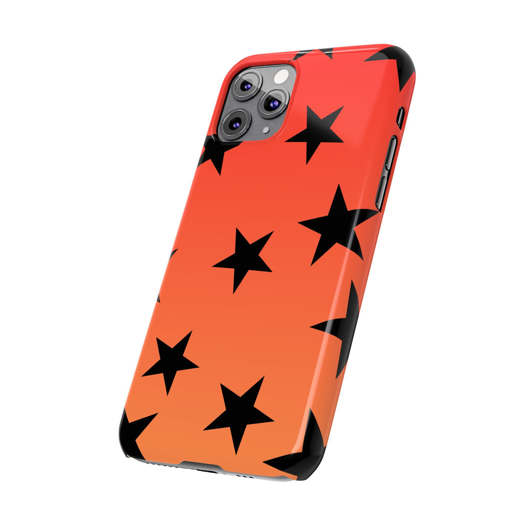 Star Pattern Slim Phone Case — Gradient Orange Red with Black Stars