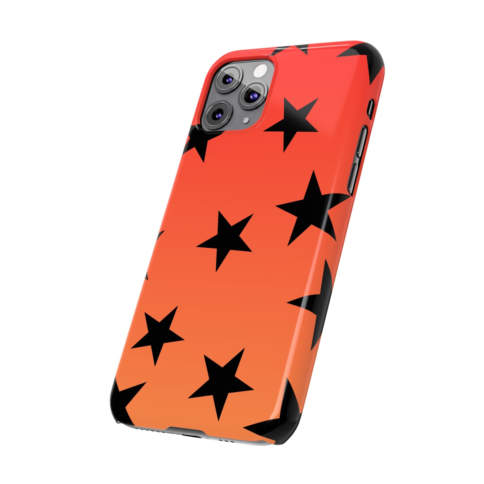 Star Pattern Slim Phone Case — Gradient Orange Red with Black Stars