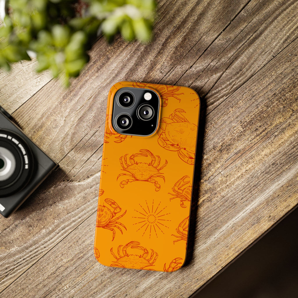 Crab Pattern Slim Phone Case — Orange Nautical Beach Vibe