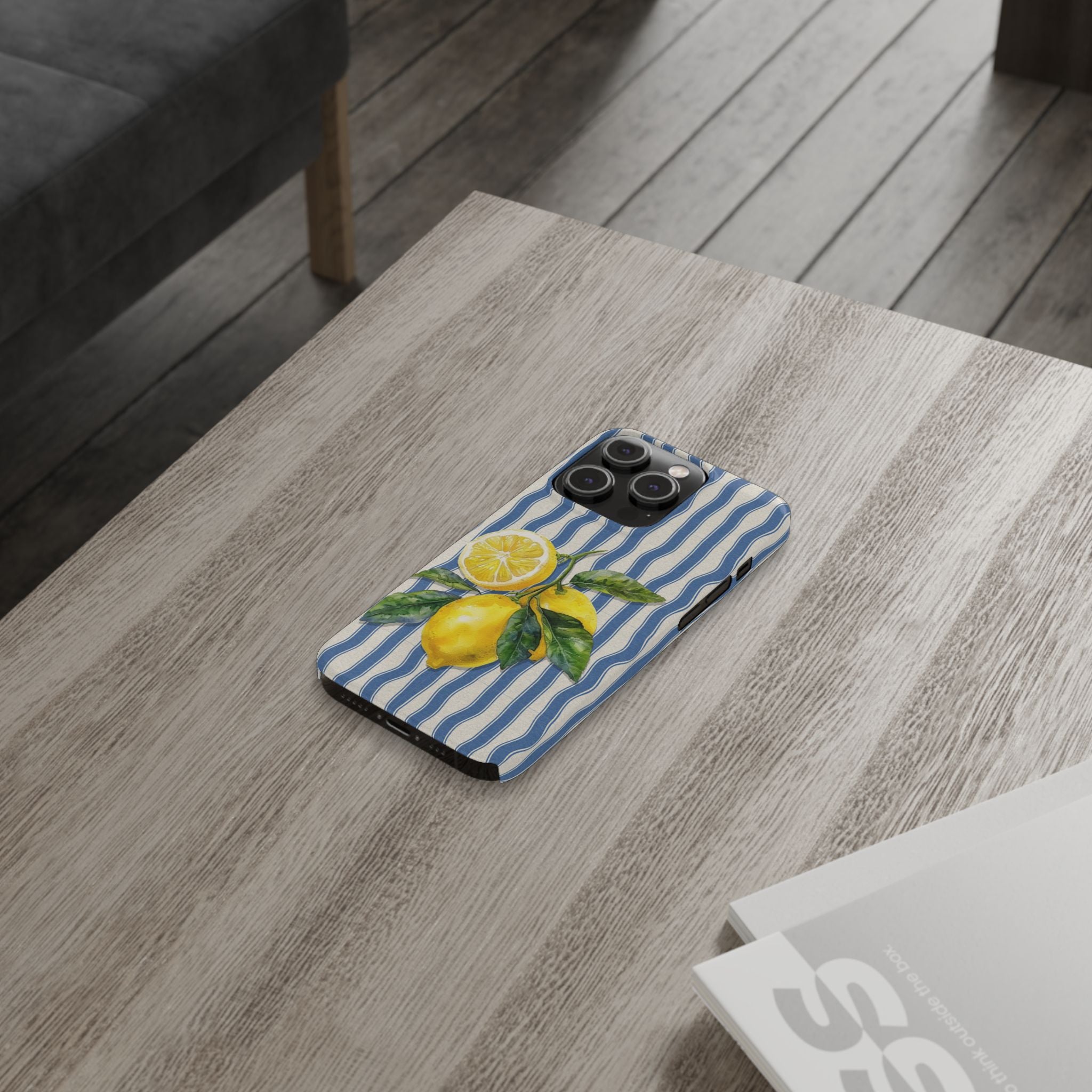 Lemon Stripe Slim Phone Case – Hand-Painted Citrus Design