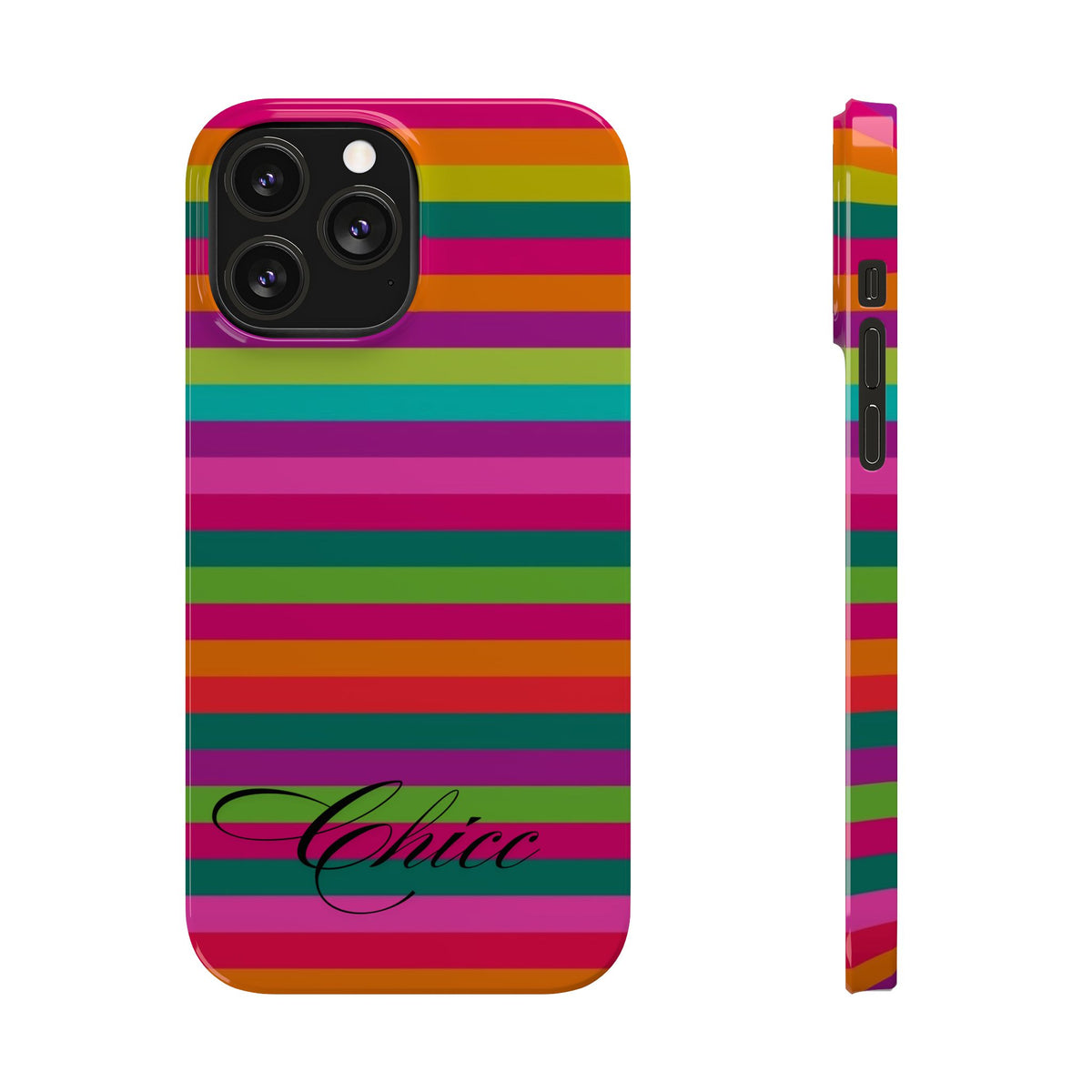 Chic Stripes Slim Phone Case — Colorful Rainbow Stripe Monogram Phone Cover