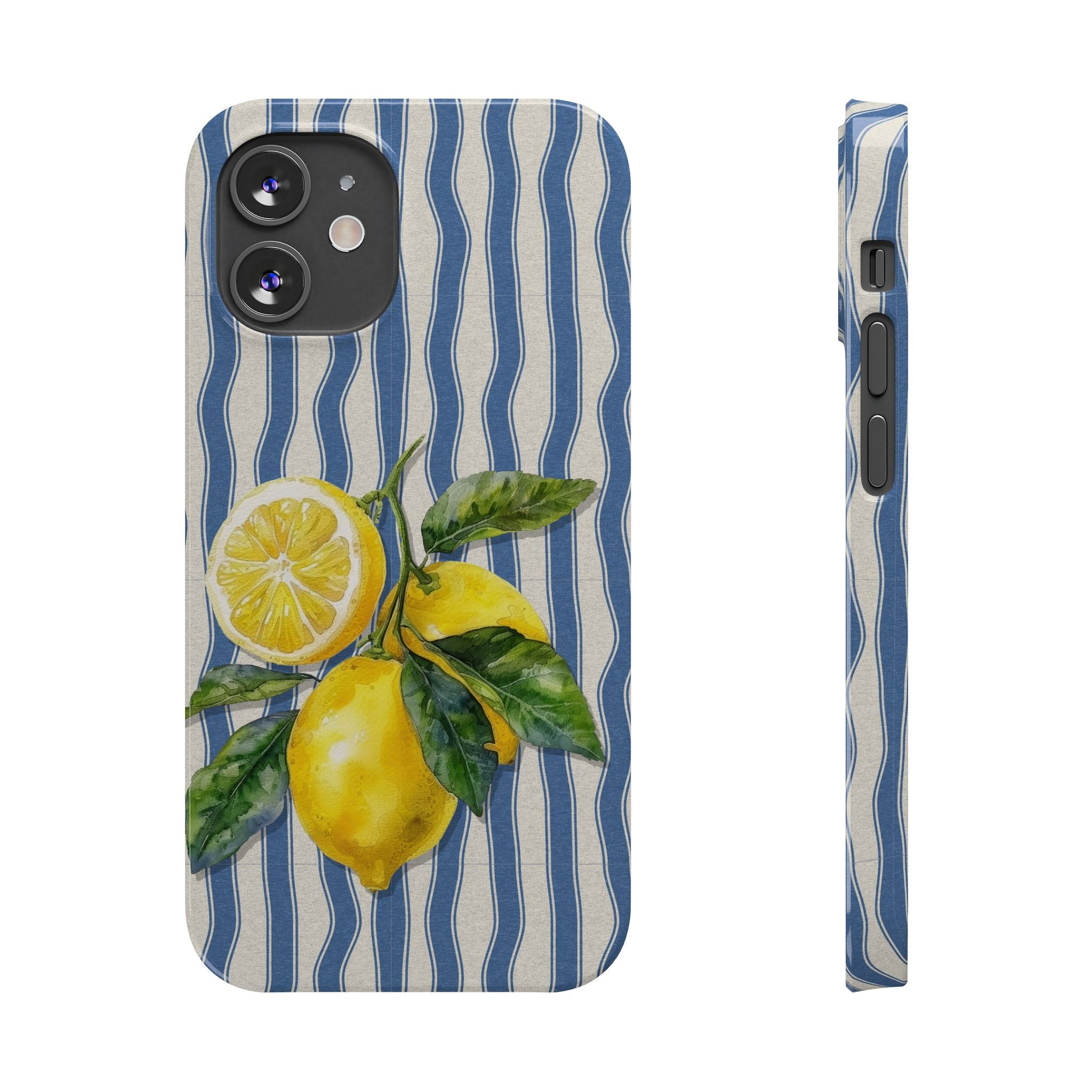 Lemon Stripe Slim Phone Case – Hand-Painted Citrus Design