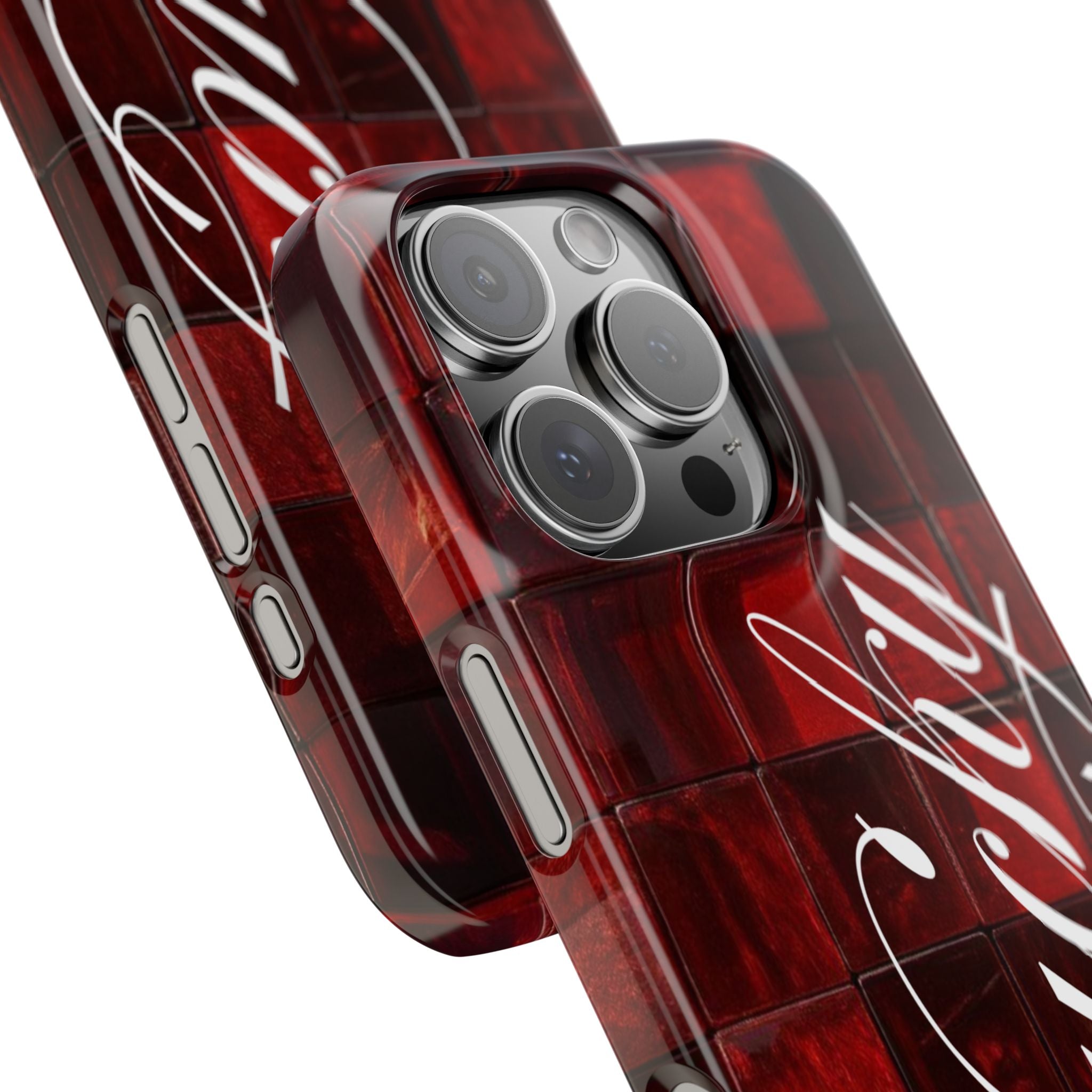 Red Mosaic 'Lucky' Slim Phone Case — Stylish Script Protective Cover
