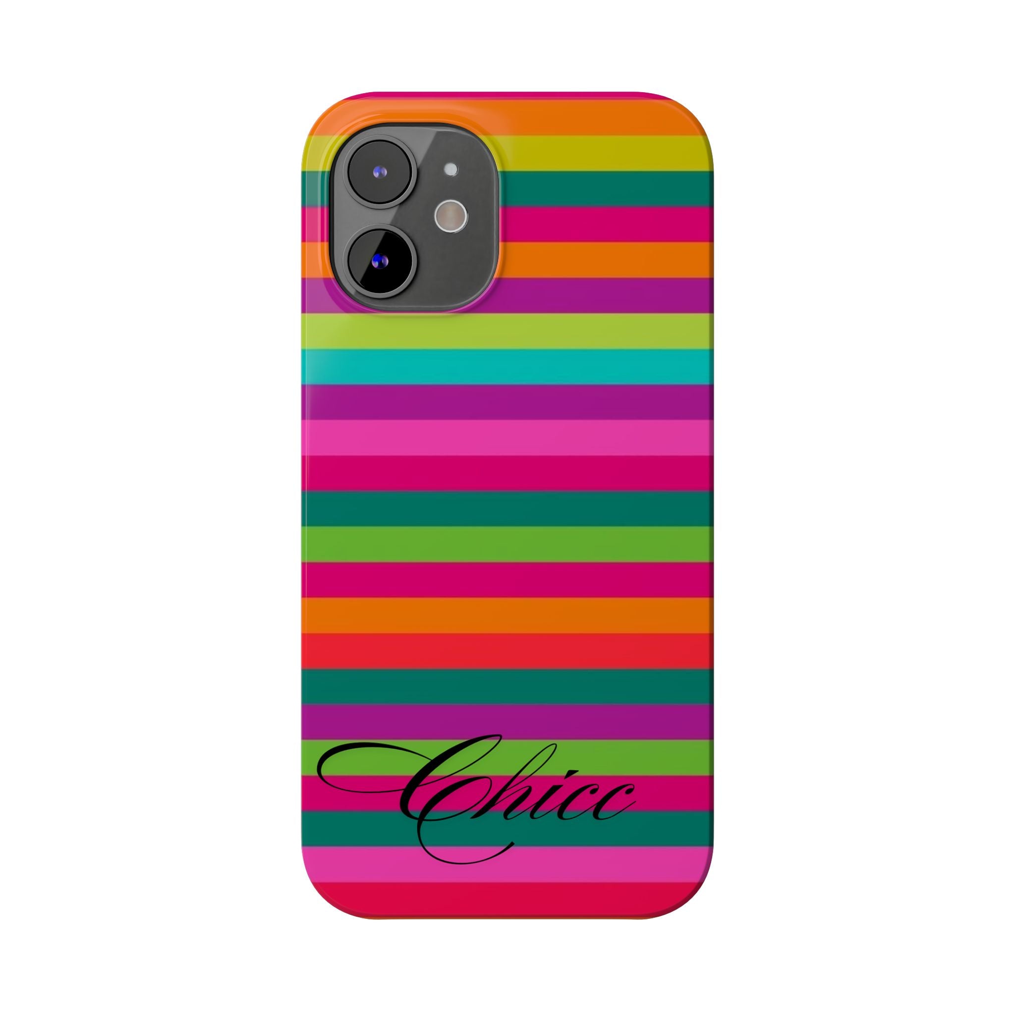 Chic Stripes Slim Phone Case — Colorful Rainbow Stripe Monogram Phone Cover