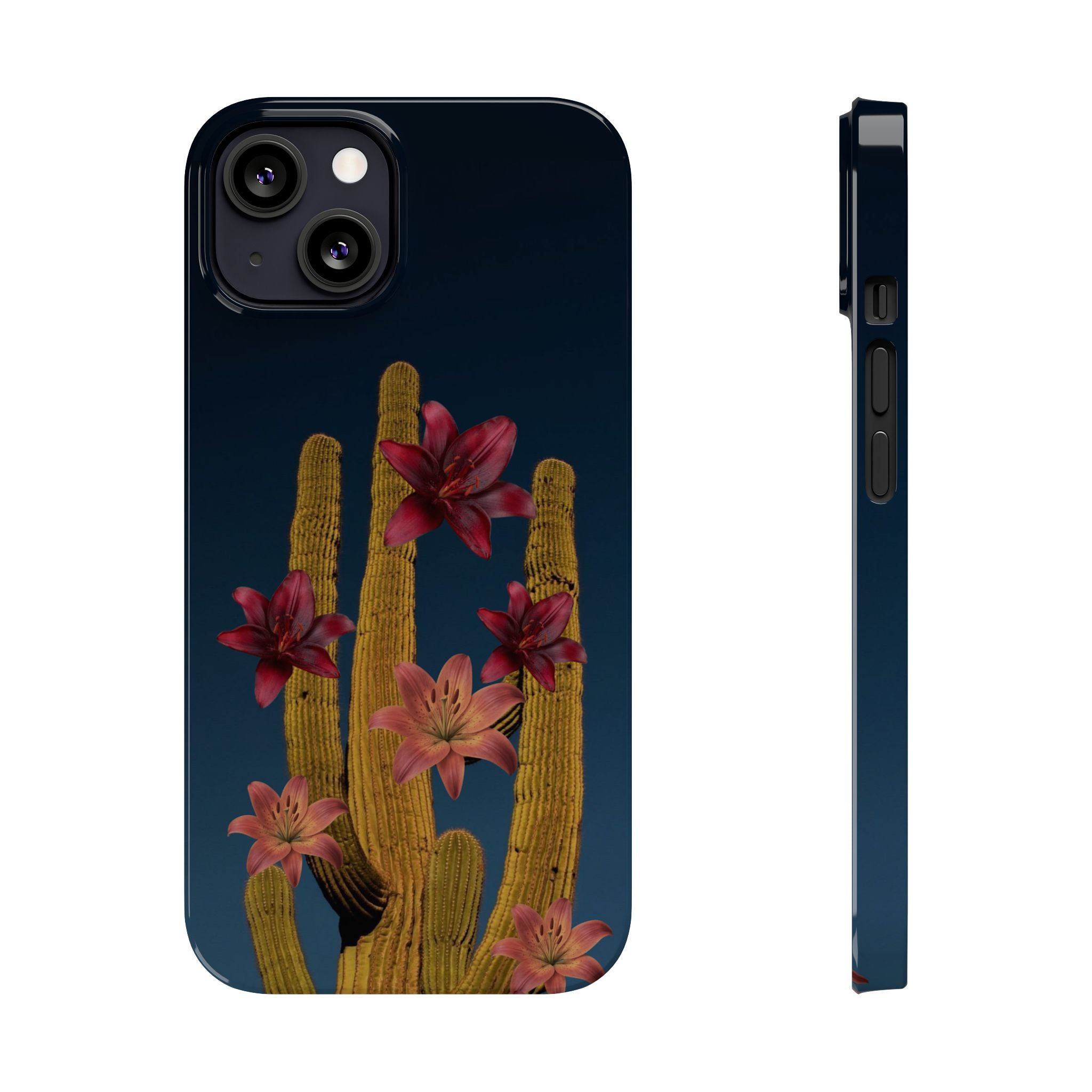 Cactus Bloom Slim Phone Case — Desert Floral Night Design