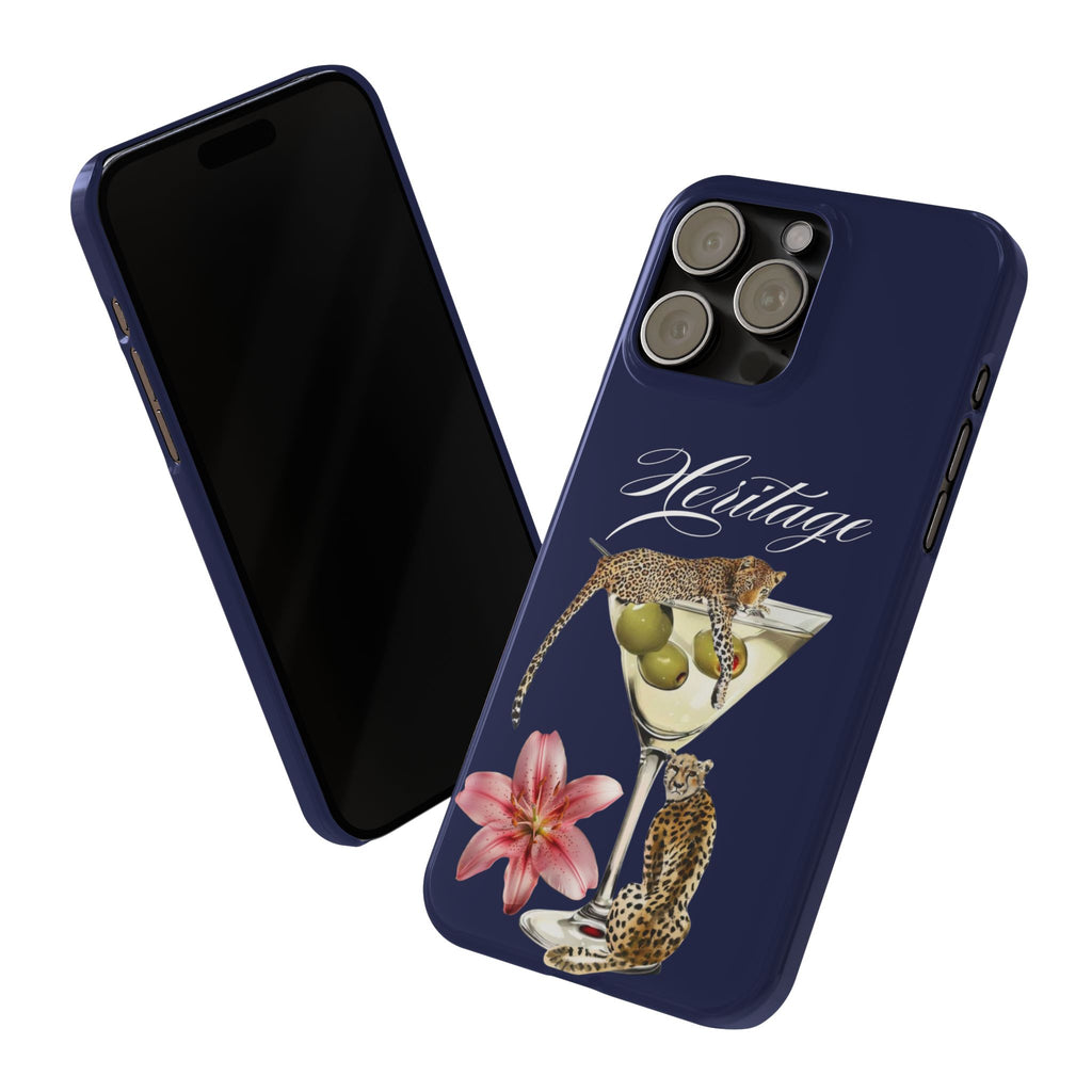 Heritage Cheetah Martini Slim Phone Case — Floral Cocktail Design