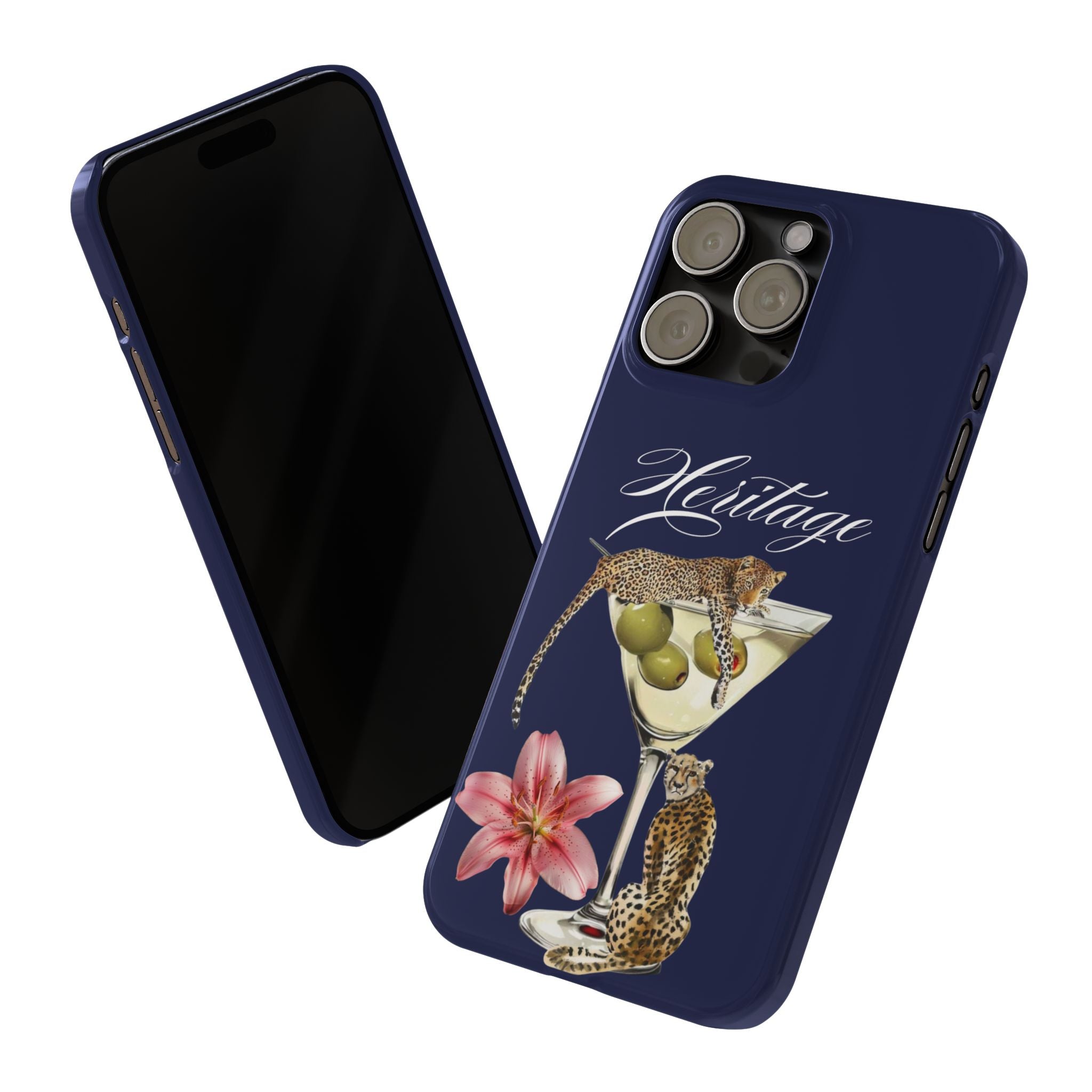 Heritage Cheetah Martini Slim Phone Case — Floral Cocktail Design
