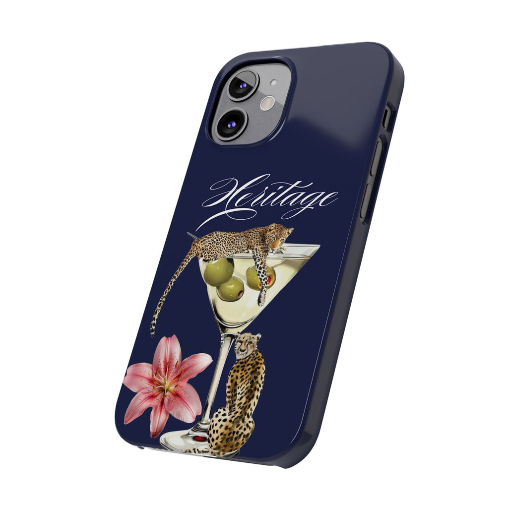 Heritage Cheetah Martini Slim Phone Case — Floral Cocktail Design