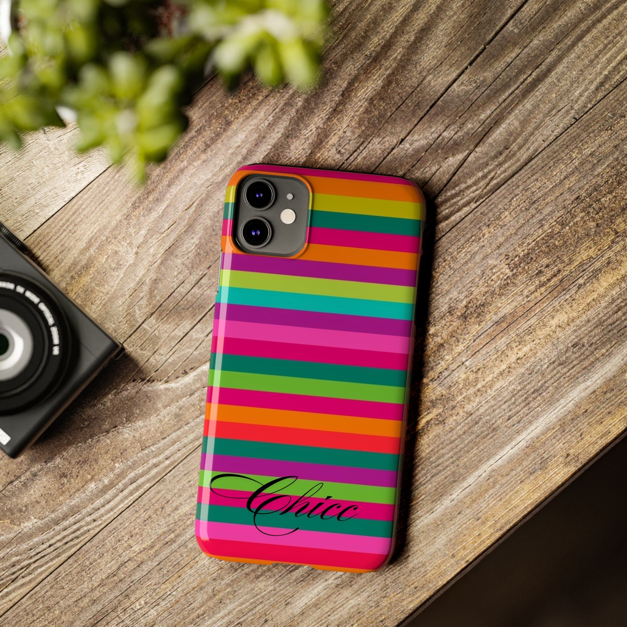 Chic Stripes Slim Phone Case — Colorful Rainbow Stripe Monogram Phone Cover