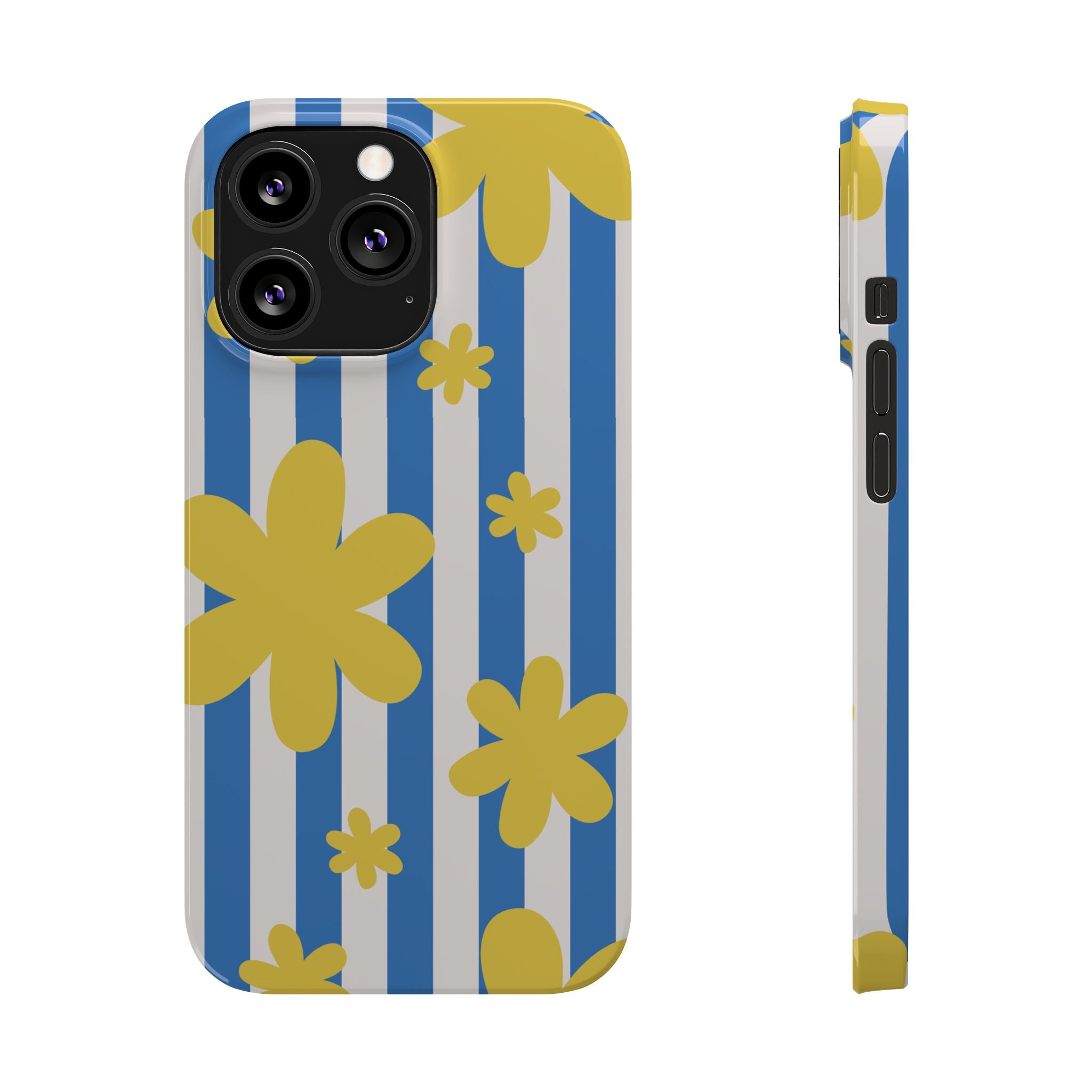 Retro Blue Stripes with Yellow Flower Pattern