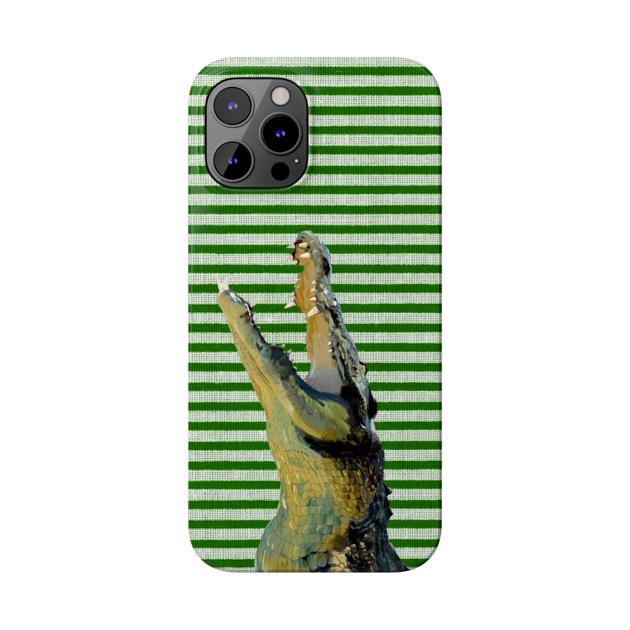 Alligator Stripes Slim Phone Case — Green Striped Gator Design