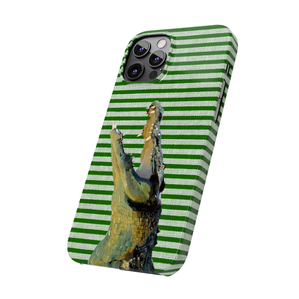 Alligator Stripes Slim Phone Case — Green Striped Gator Design