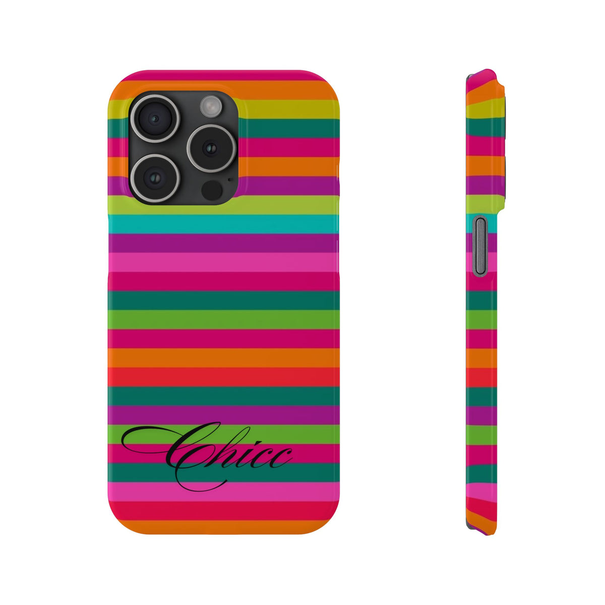 Chic Stripes Slim Phone Case — Colorful Rainbow Stripe Monogram Phone Cover