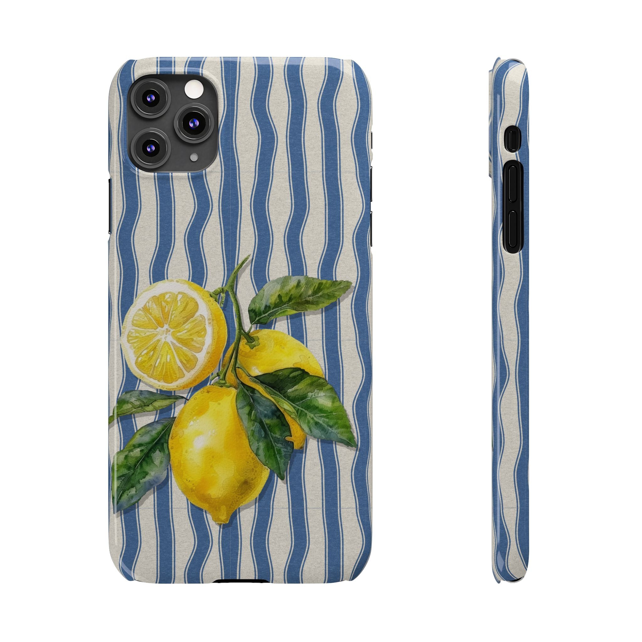 Lemon Stripe Slim Phone Case – Hand-Painted Citrus Design