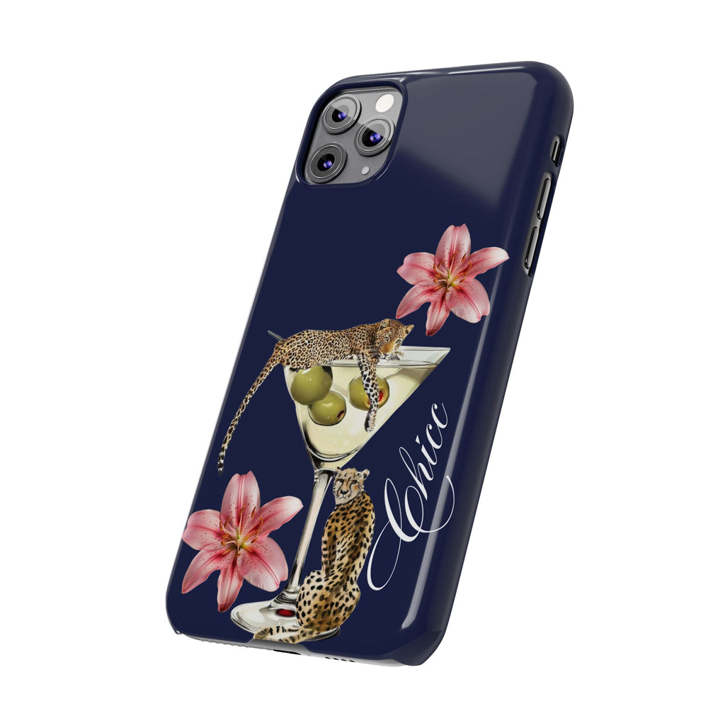Heritage Cheetah Martini Slim Phone Case — Floral Cocktail Design